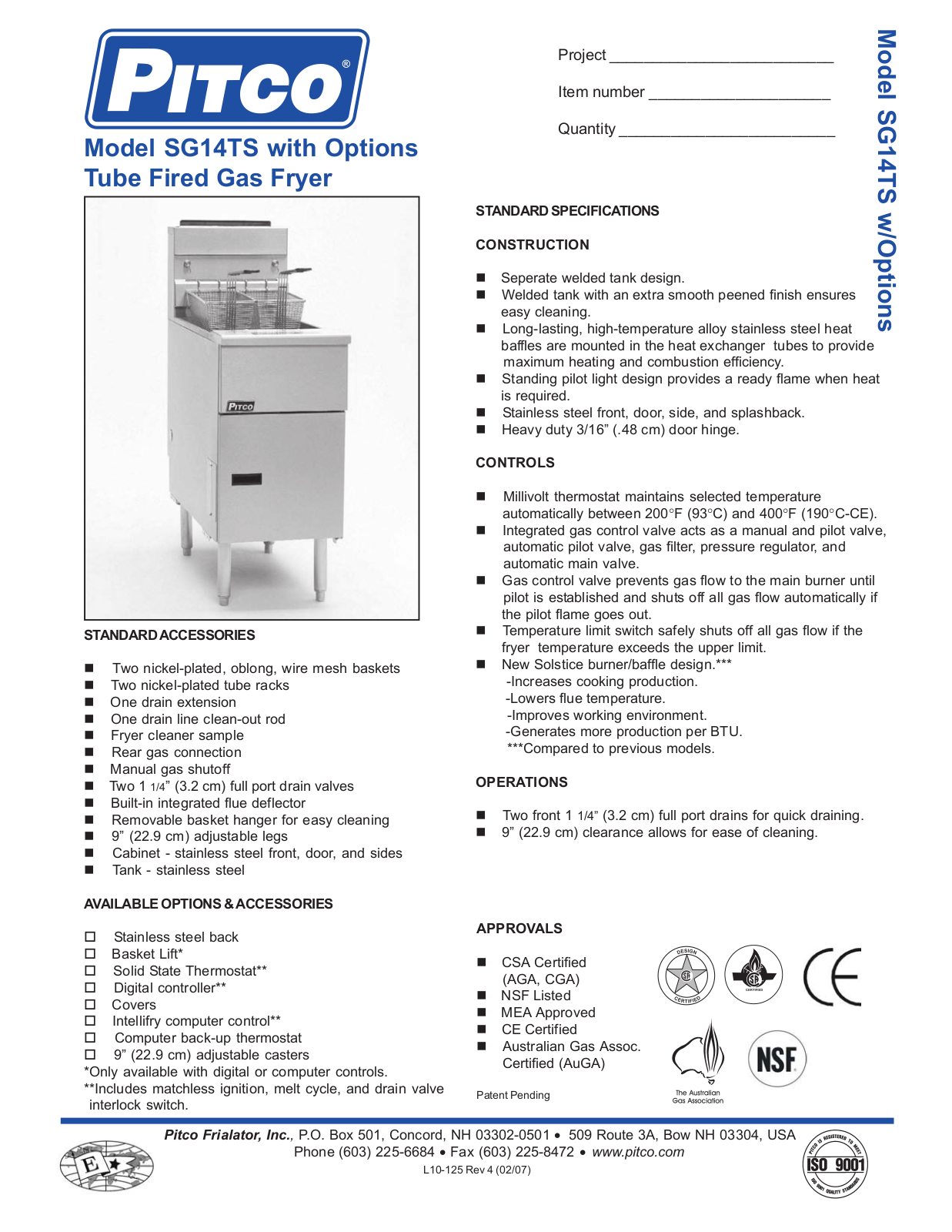 Pitco SG14TS User Manual