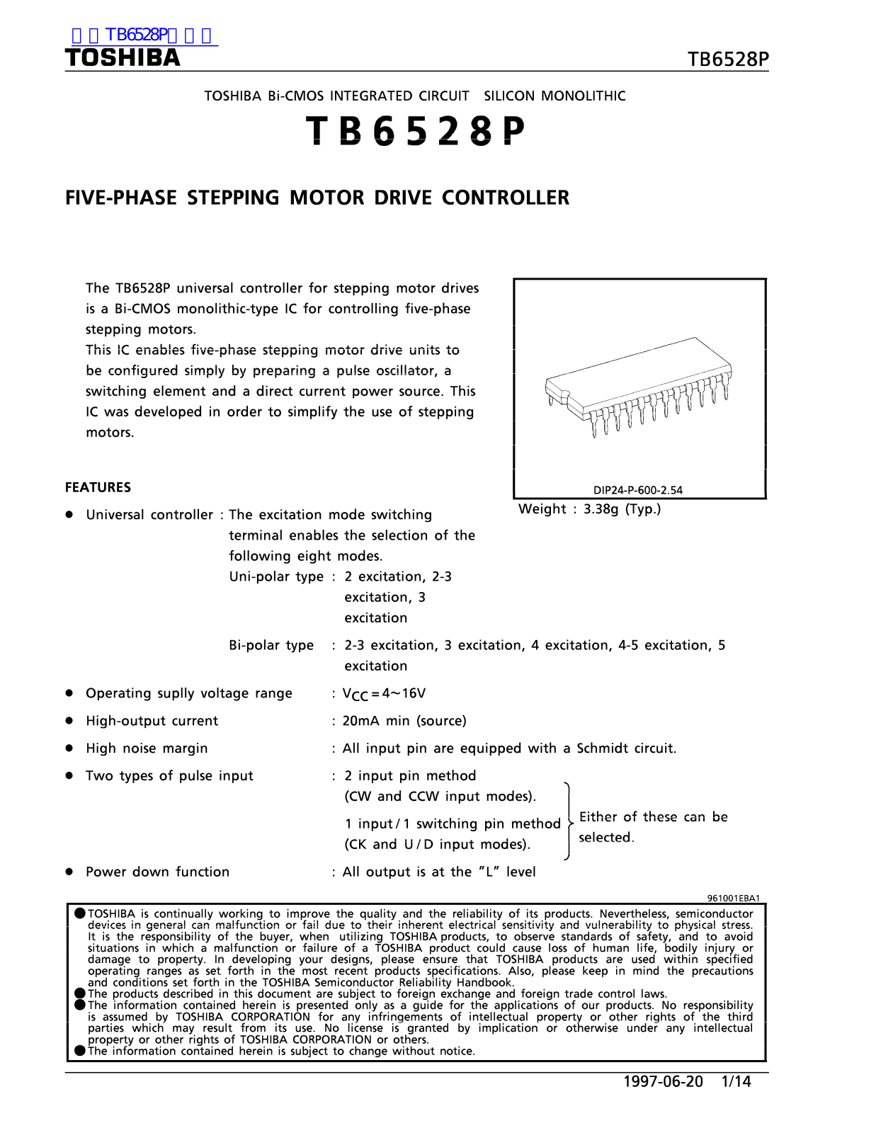 TOSHIBA TB6528P Technical data