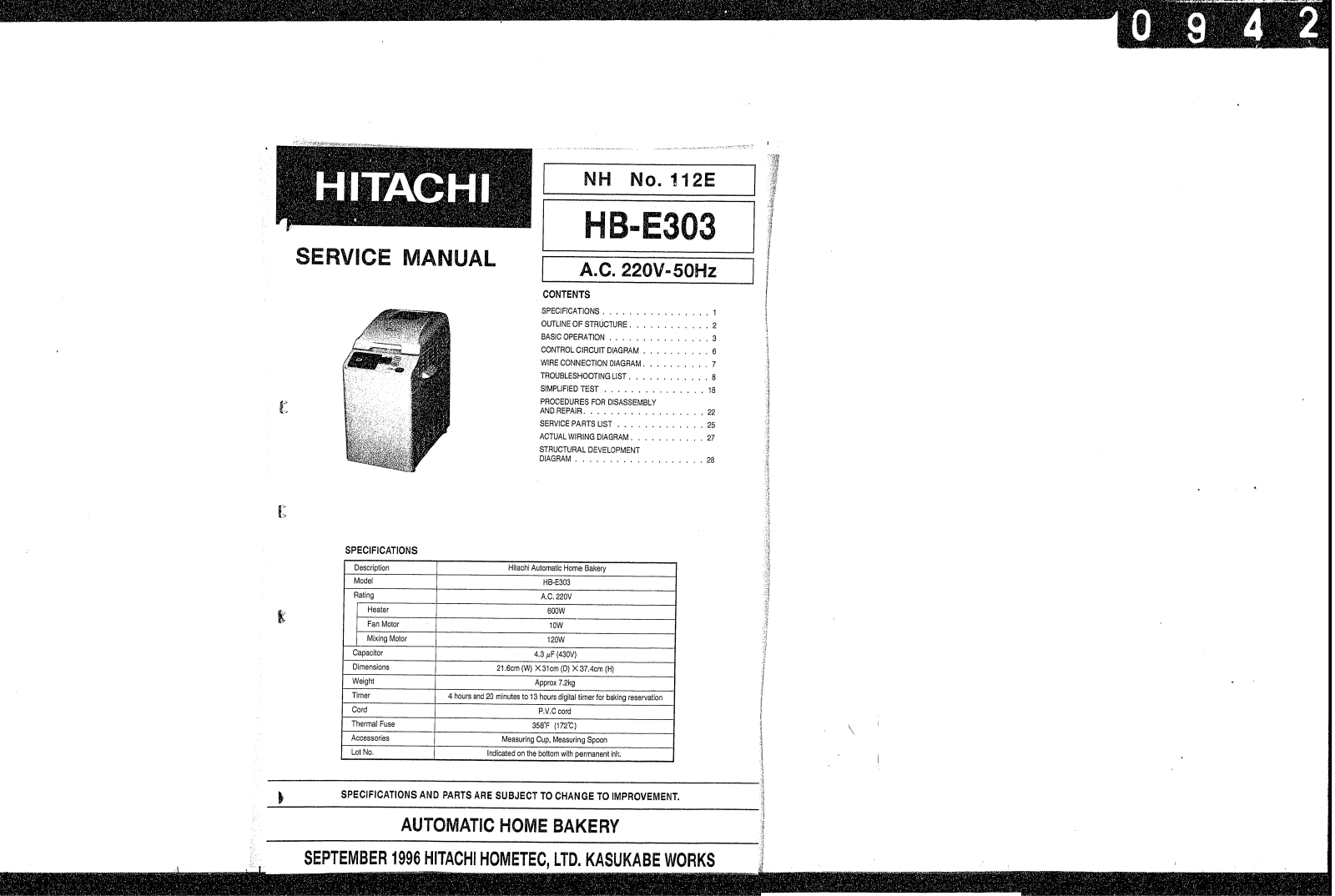 Hitachi HB-E303 Service Manual