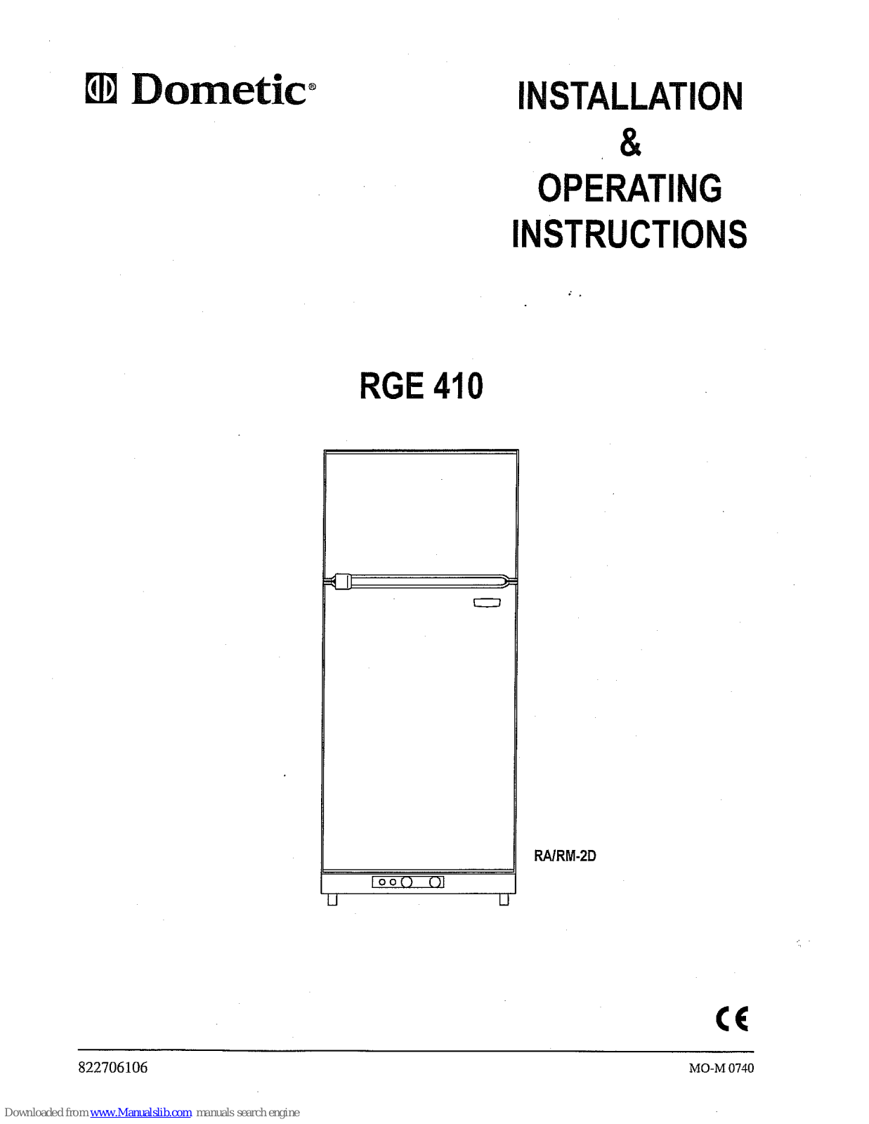 Dometic RGE 410 Installation & Operating Instruction