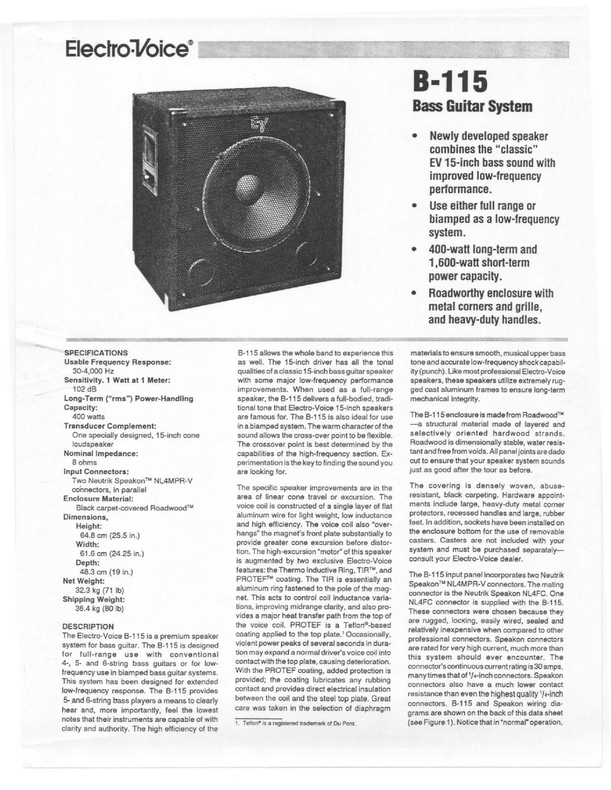 Electro-voice B-115 DATASHEET