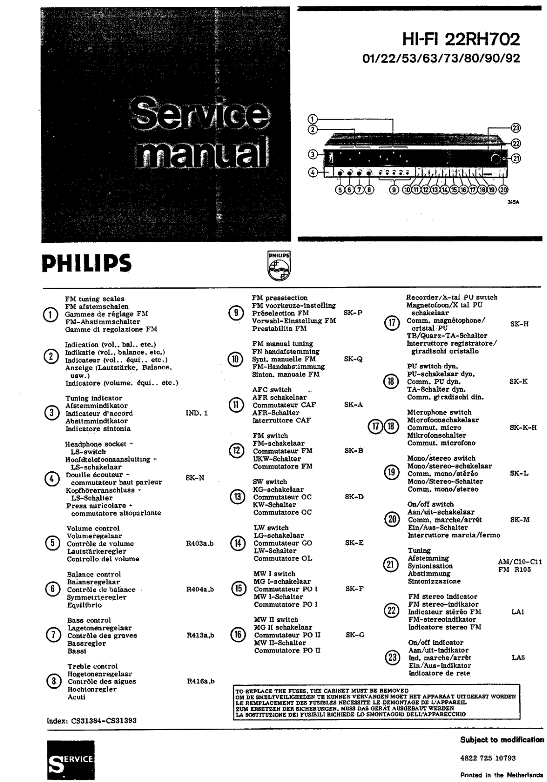 Philips 22-RH-702 Schematic