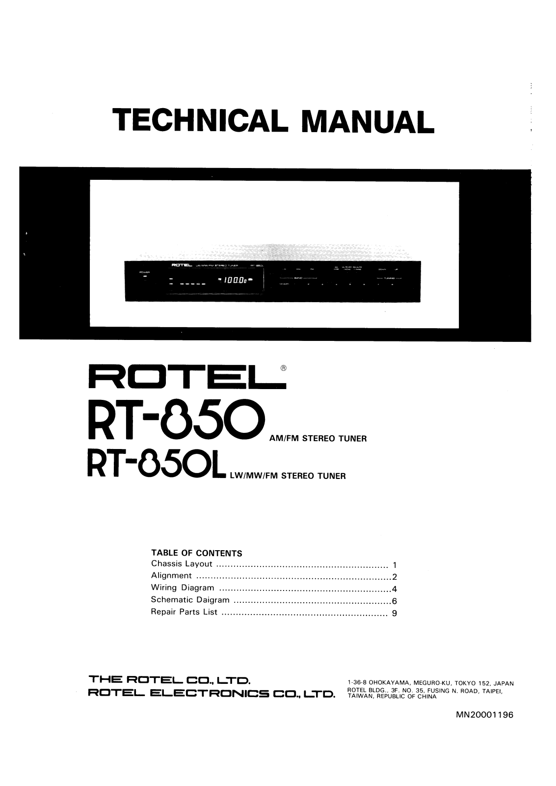 Rotel RT-850, RT-850-L Service manual