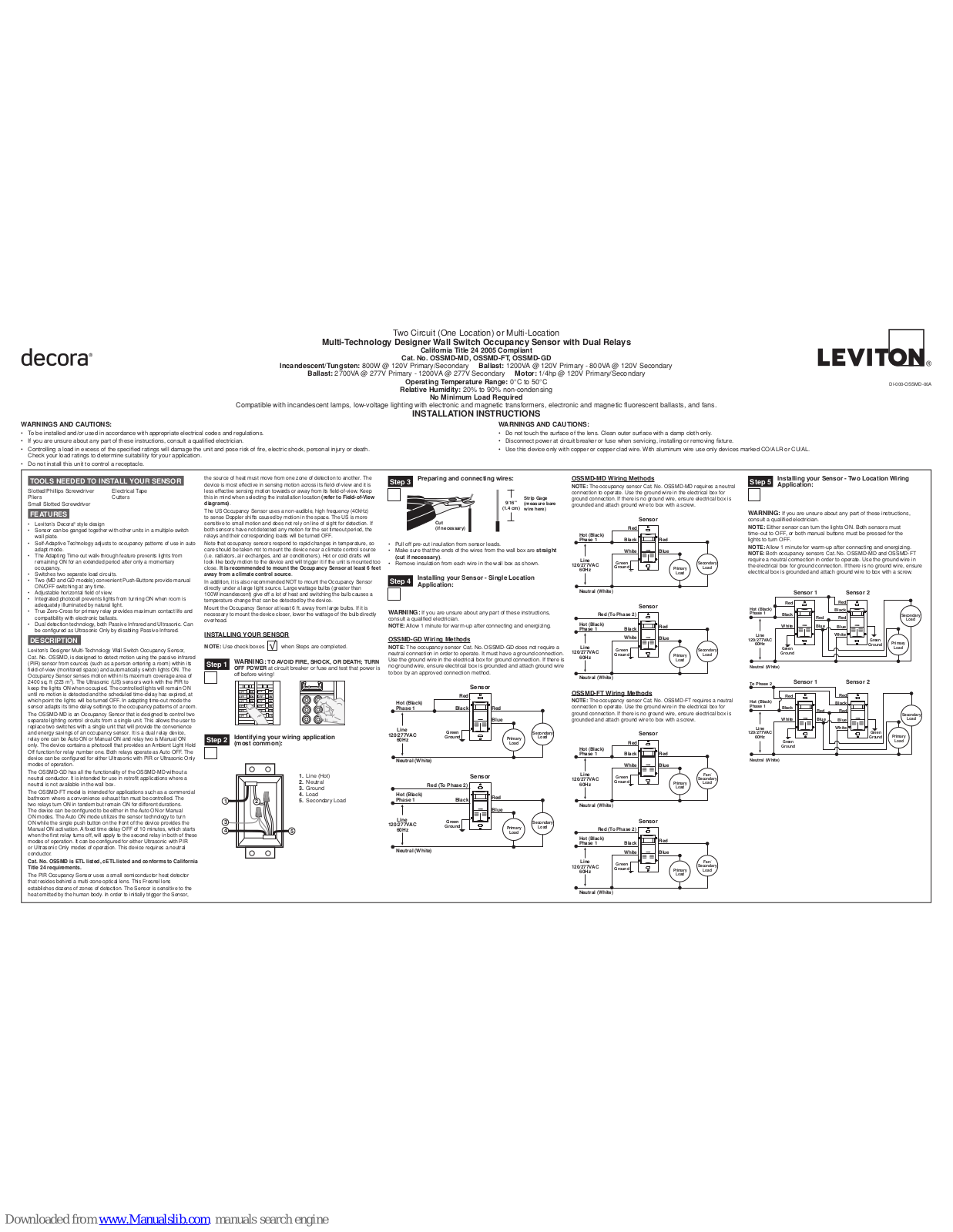 Leviton OSSMD-FT, OSSMD-GD, OSSMD-MD, Decora OSSMD-MD, Decora OSSMD-FT Installation Manual - ManualMachine.com