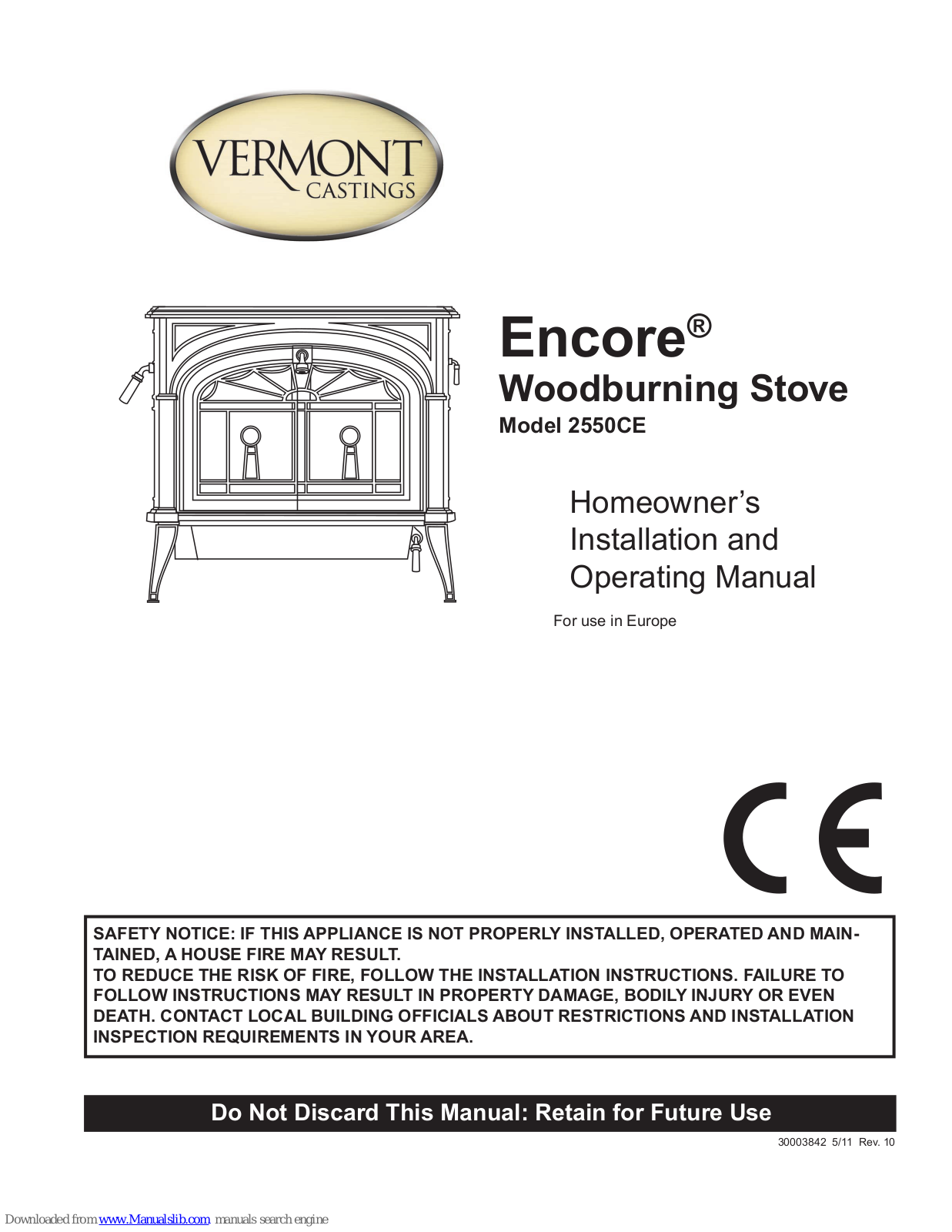 Vermont Castings Encore 2550C Installation And Operating Manual