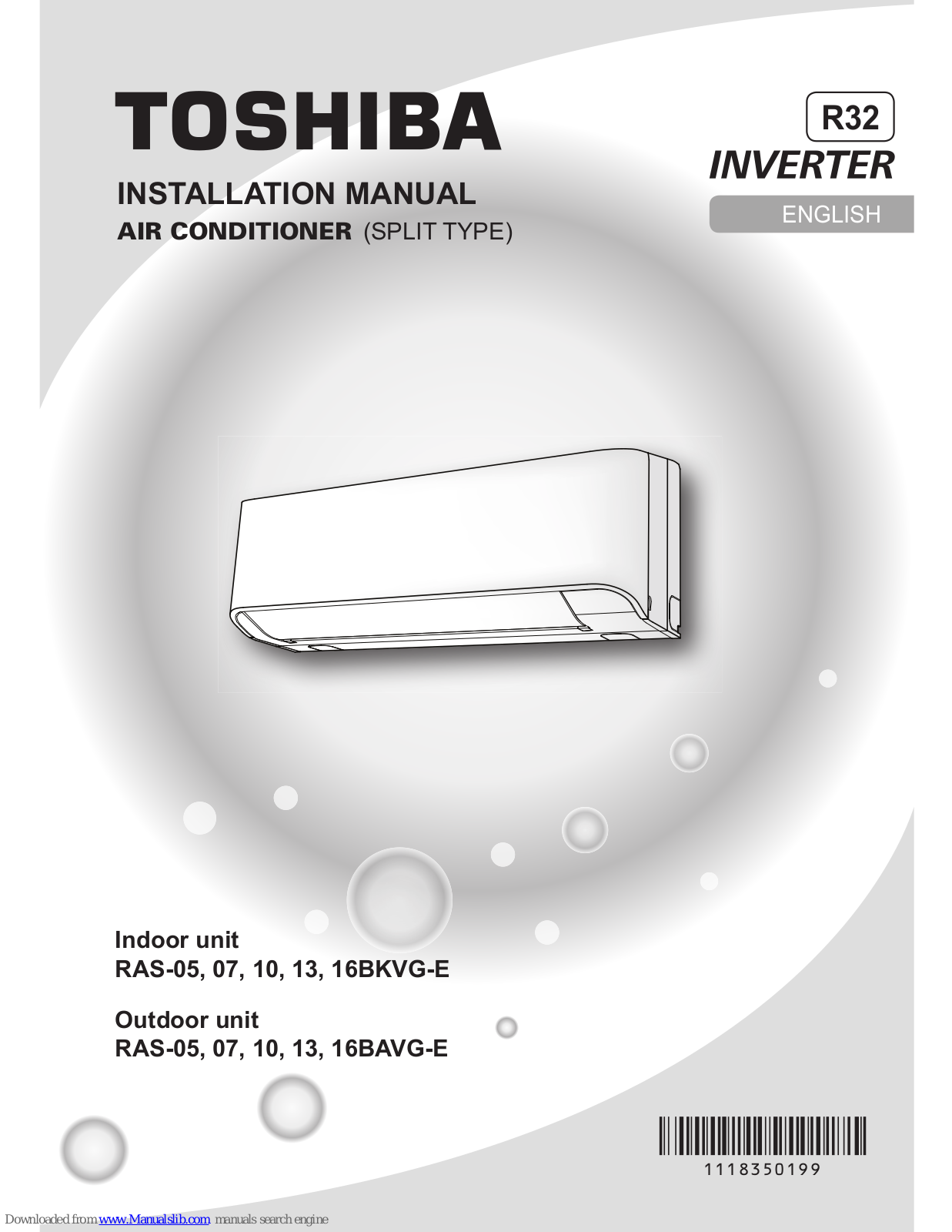 Toshiba RAS-05, RAS-07, RAS-10, RAS-13, 16BAVG-E Installation Manual