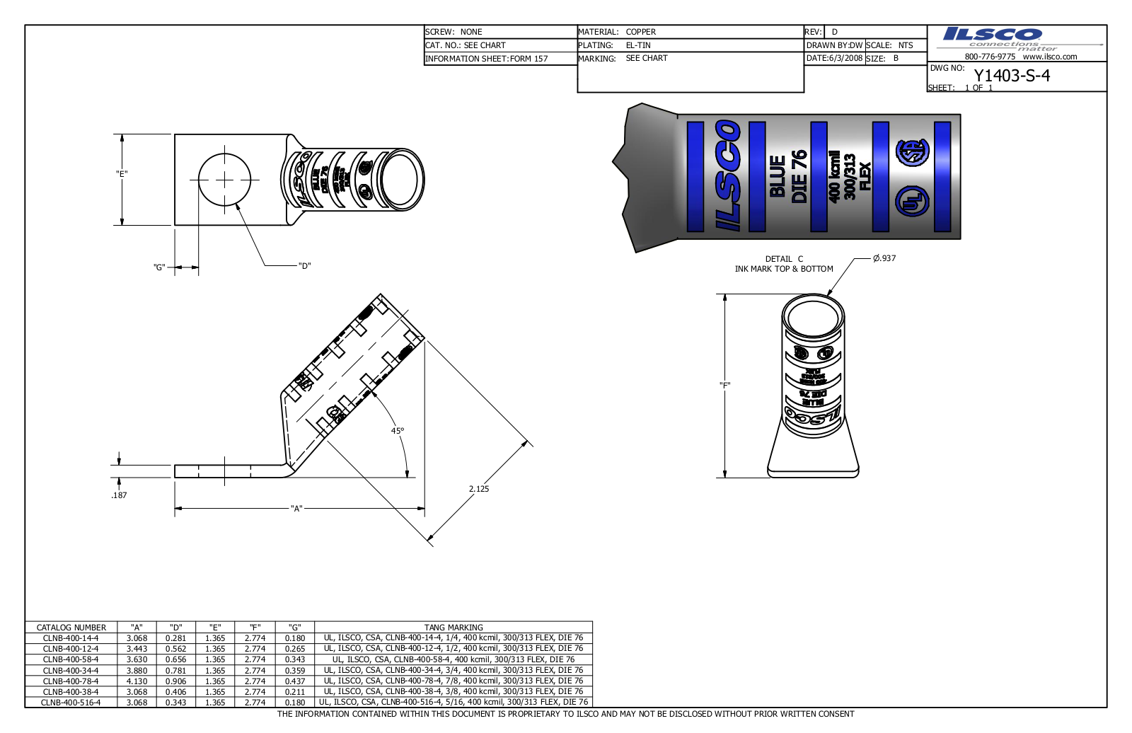 Ilsco CLNB-400-12-4 Data sheet