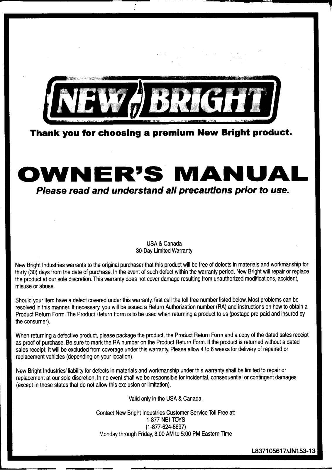 New Bright Co TH2 Users manual