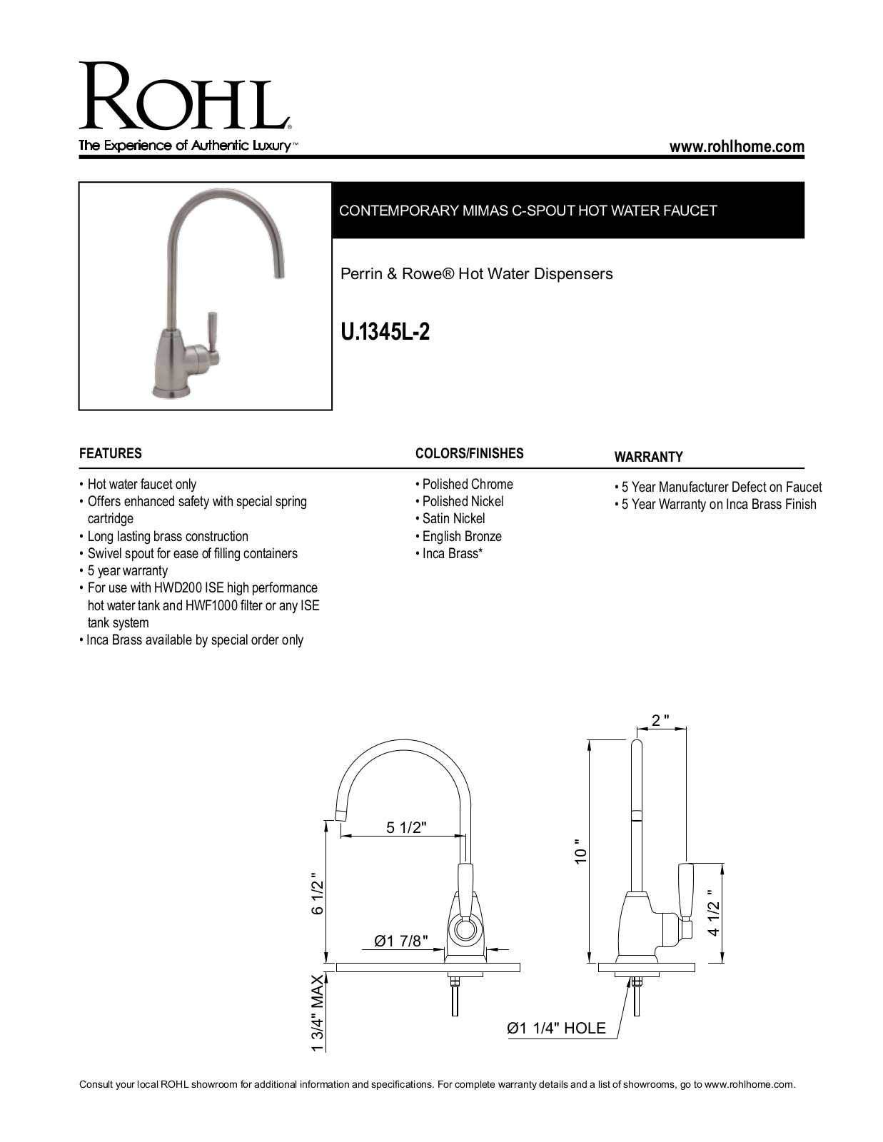 Rohl U1345L2STN Specs