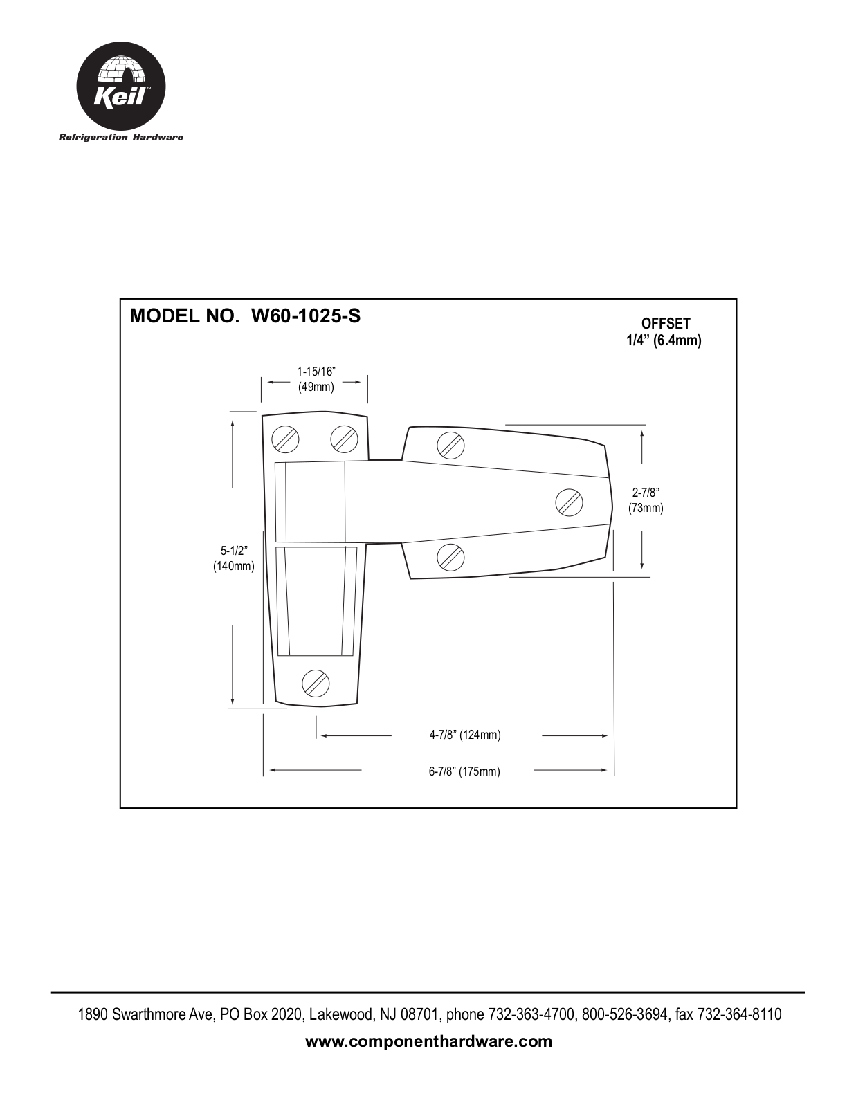 Component Hardware W60-1025-S User Manual