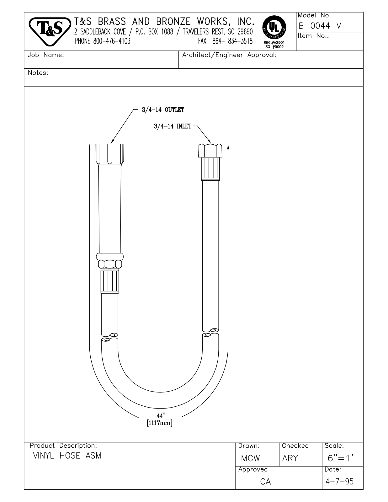 T&S Brass B-0044-V User Manual