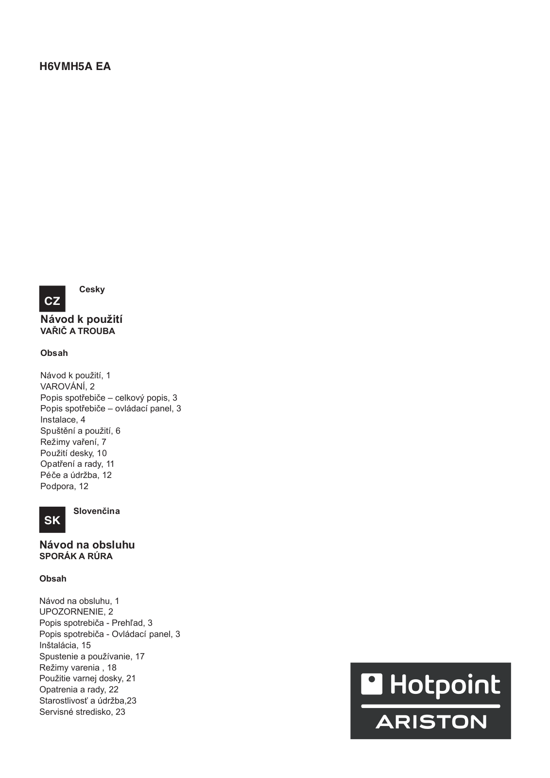 HOTPOINT/ARISTON H6VMH5A (W) EA User Manual