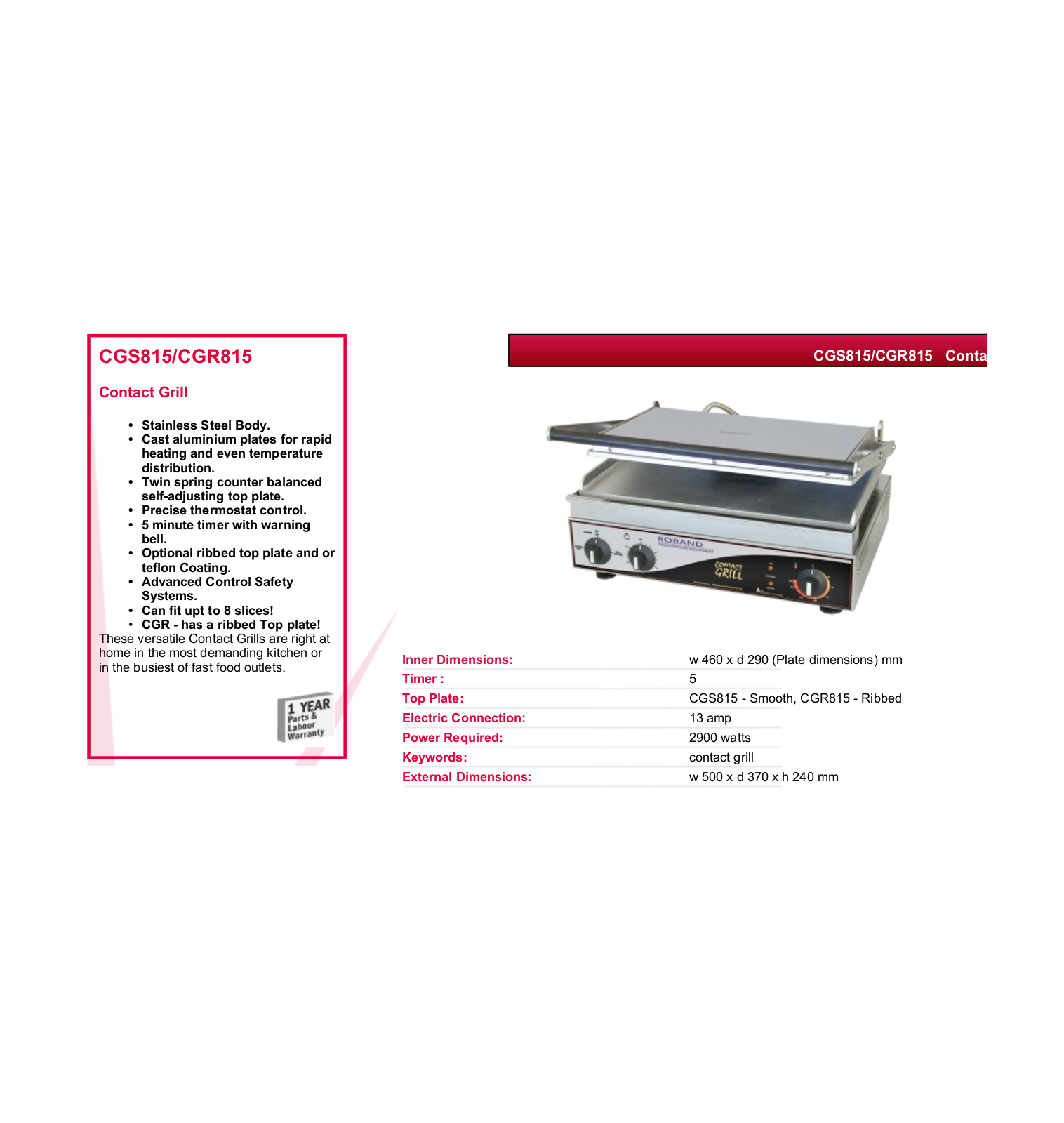 Valera CGS815, CGR815 DATASHEET