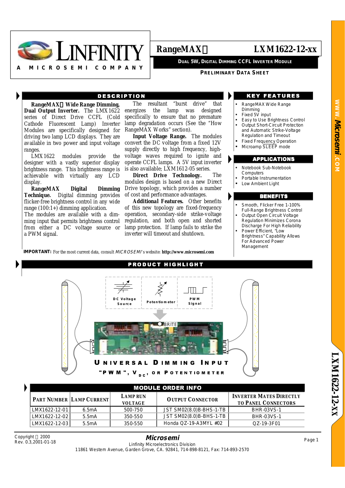 Microsemi Corporation LXM1622-12-01, LXM1622-12-03, LXM1622-12-02 Datasheet