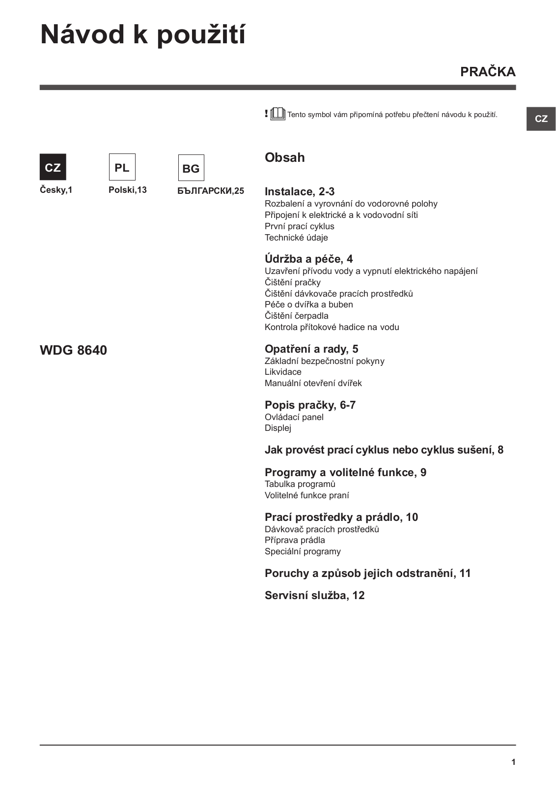 Hotpoint Ariston WDG 8640B EU User Manual