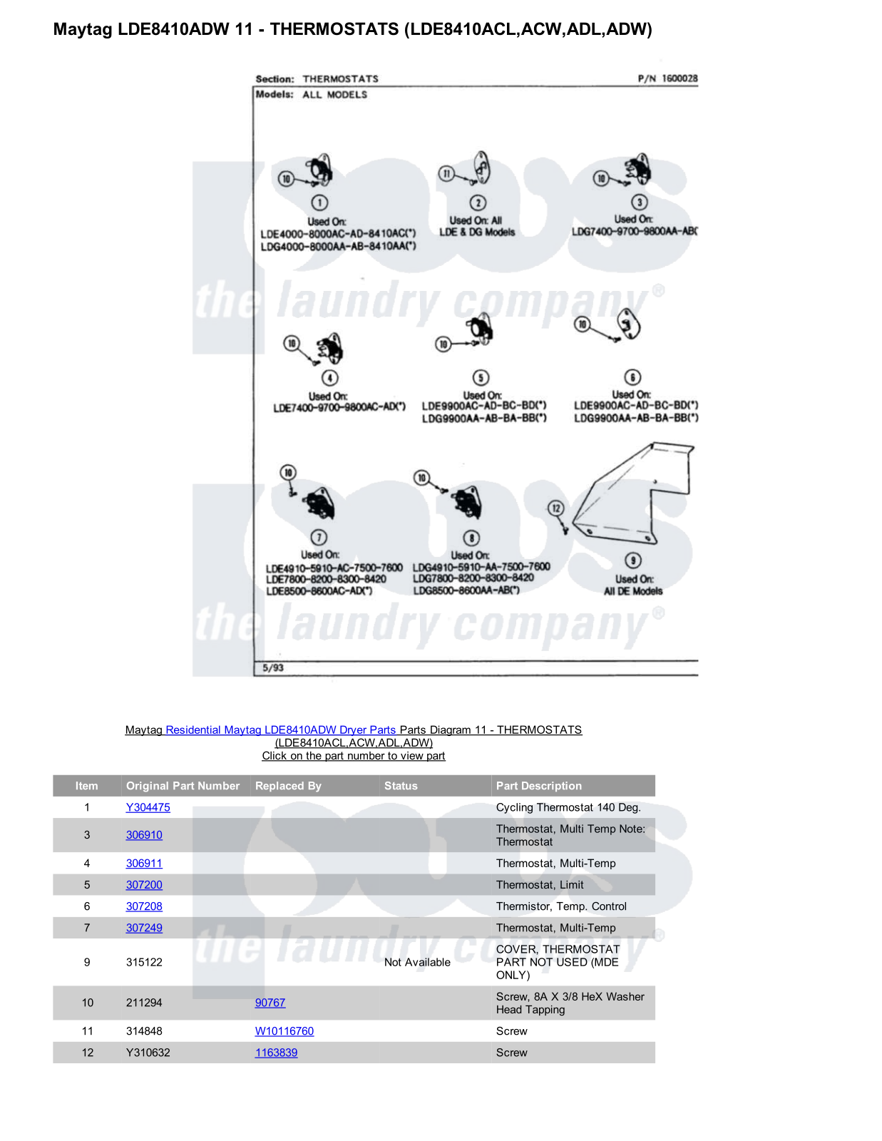 Maytag LDE8410ADW Parts Diagram