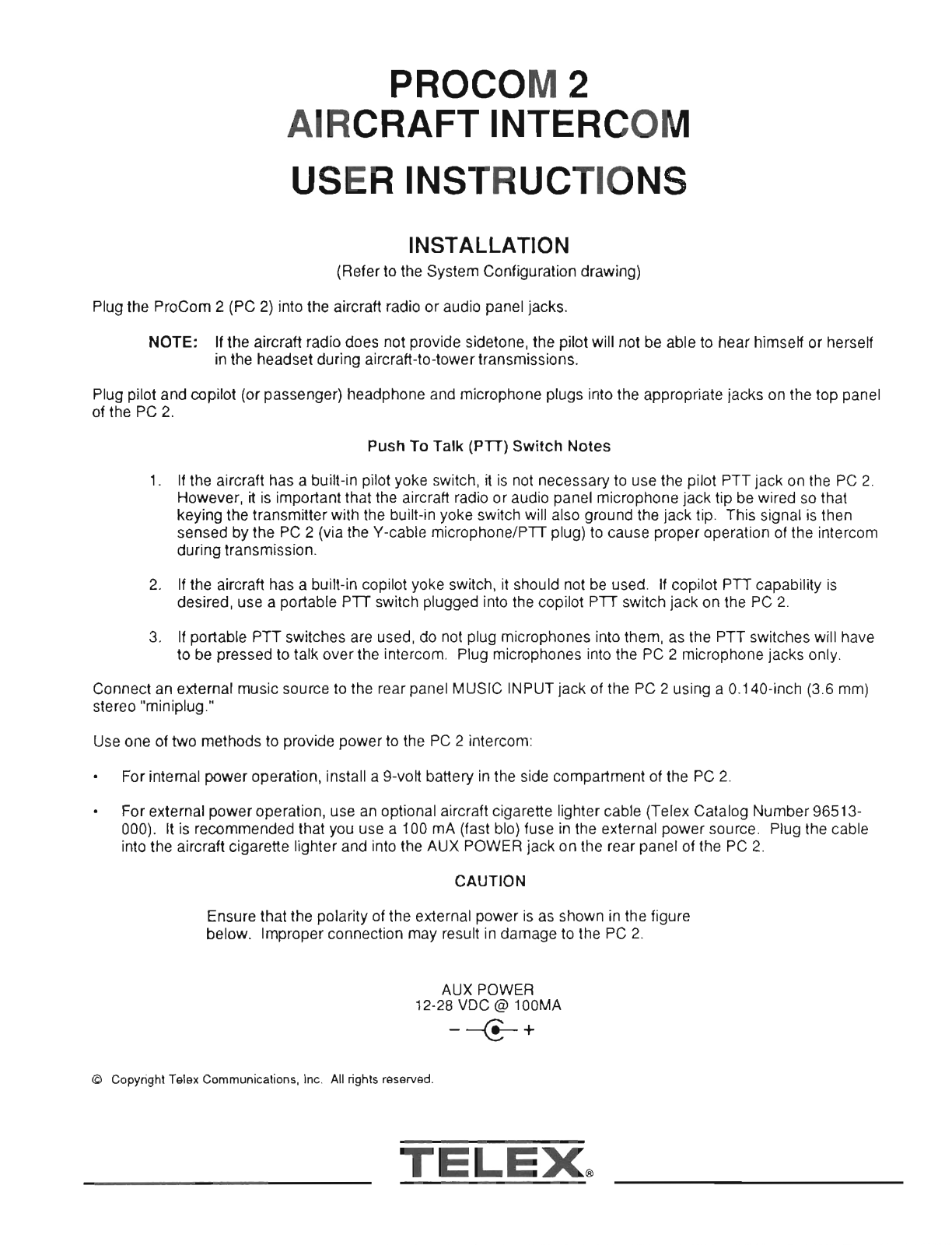 Telex PROCOM2 User Instructions - ManualMachine.com