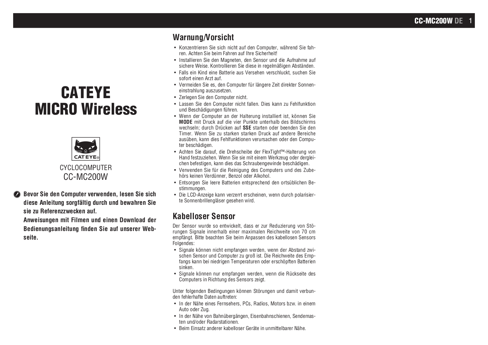 Cateye CC-MC200W User manual