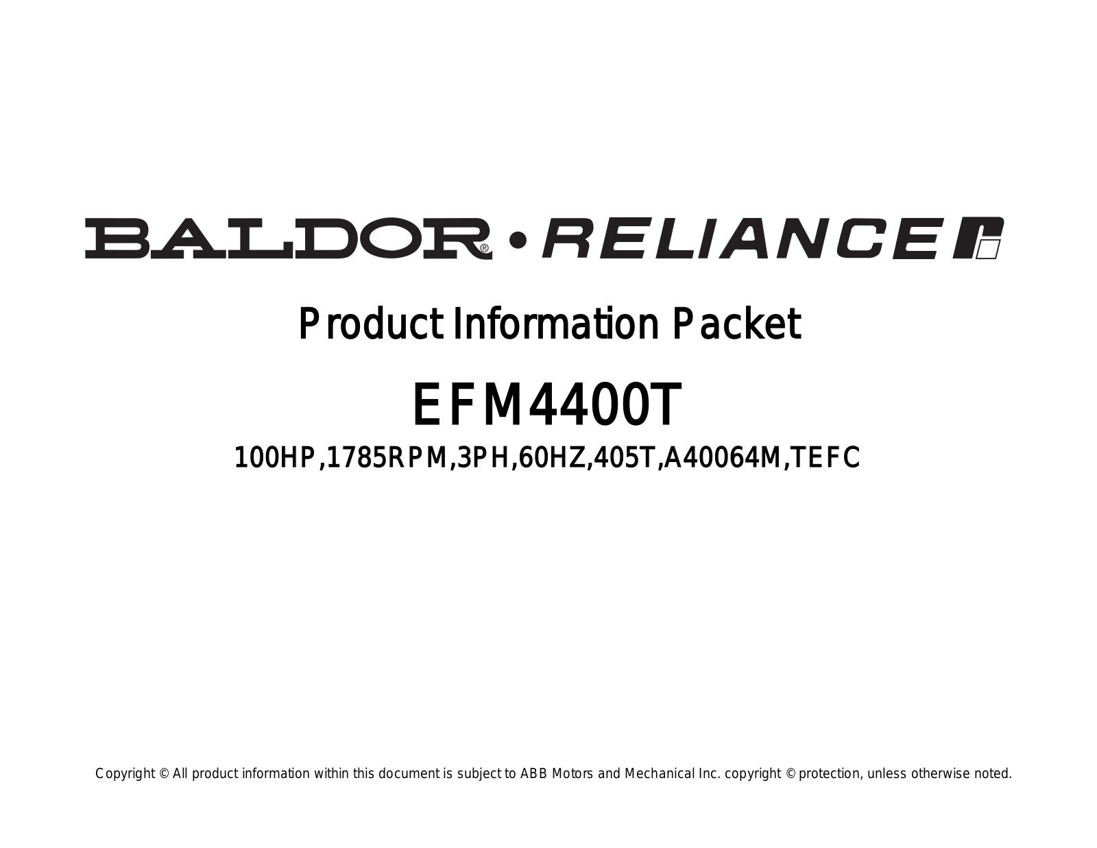 Baldor EFM4400T Product Information Sheet