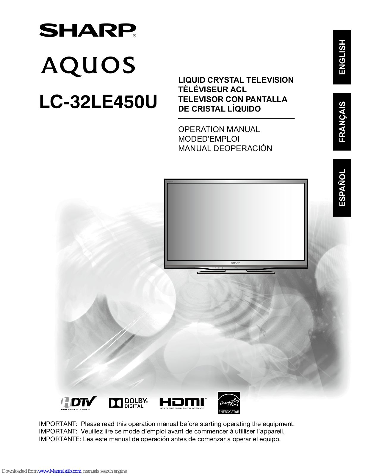 Sharp Aquos LC-32LE450U Operation Manual