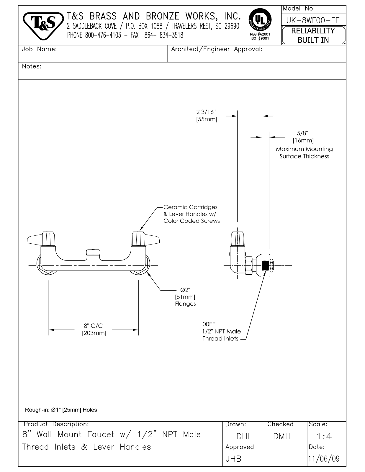 T&S Brass UK-8WF00-EE User Manual