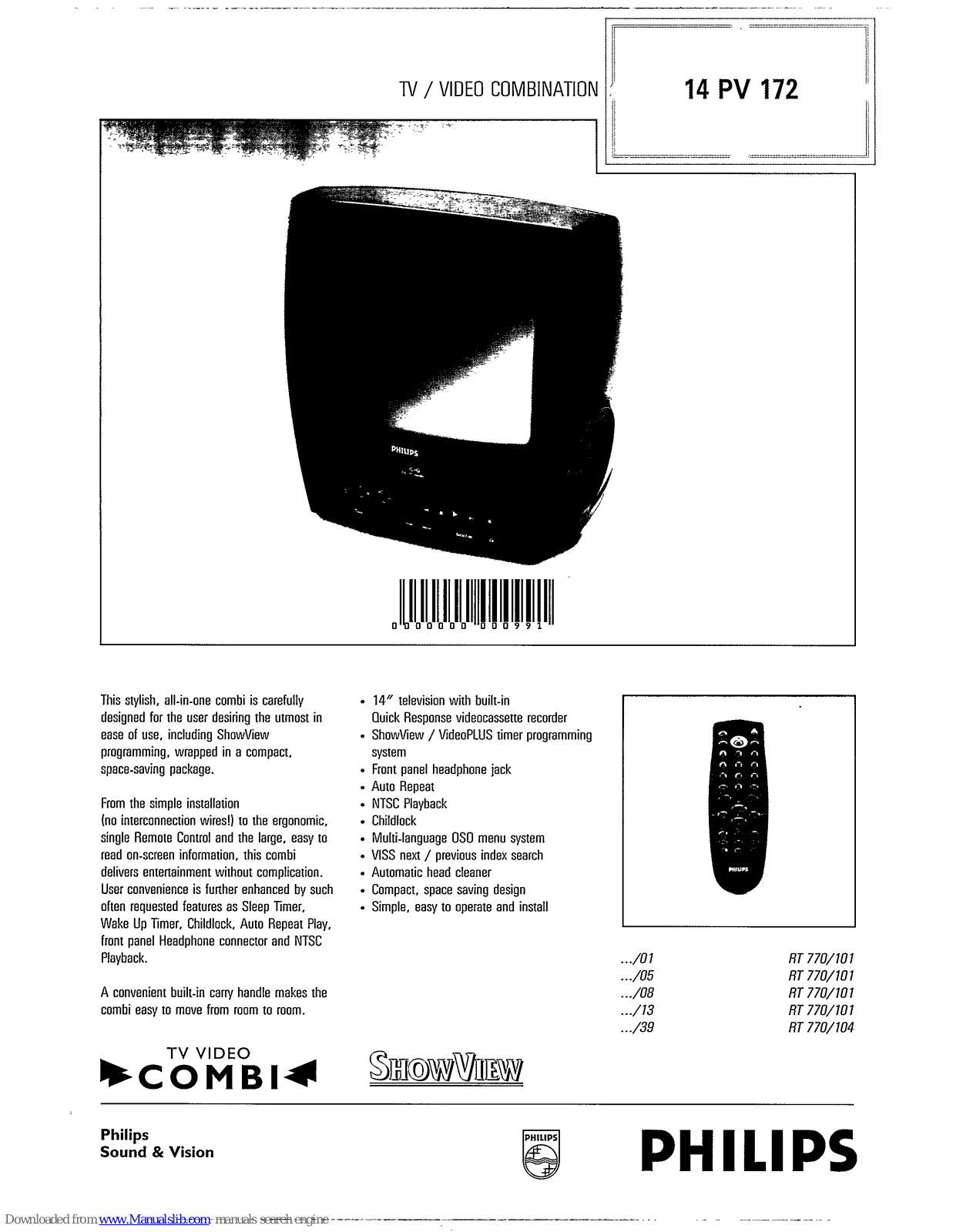 Philips Combi 14 PV 172 Specification Sheet - ManualMachine.com
