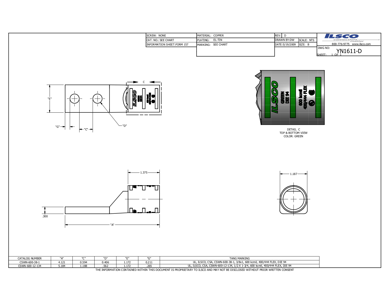 Ilsco CSWN-600-38-1 Data sheet