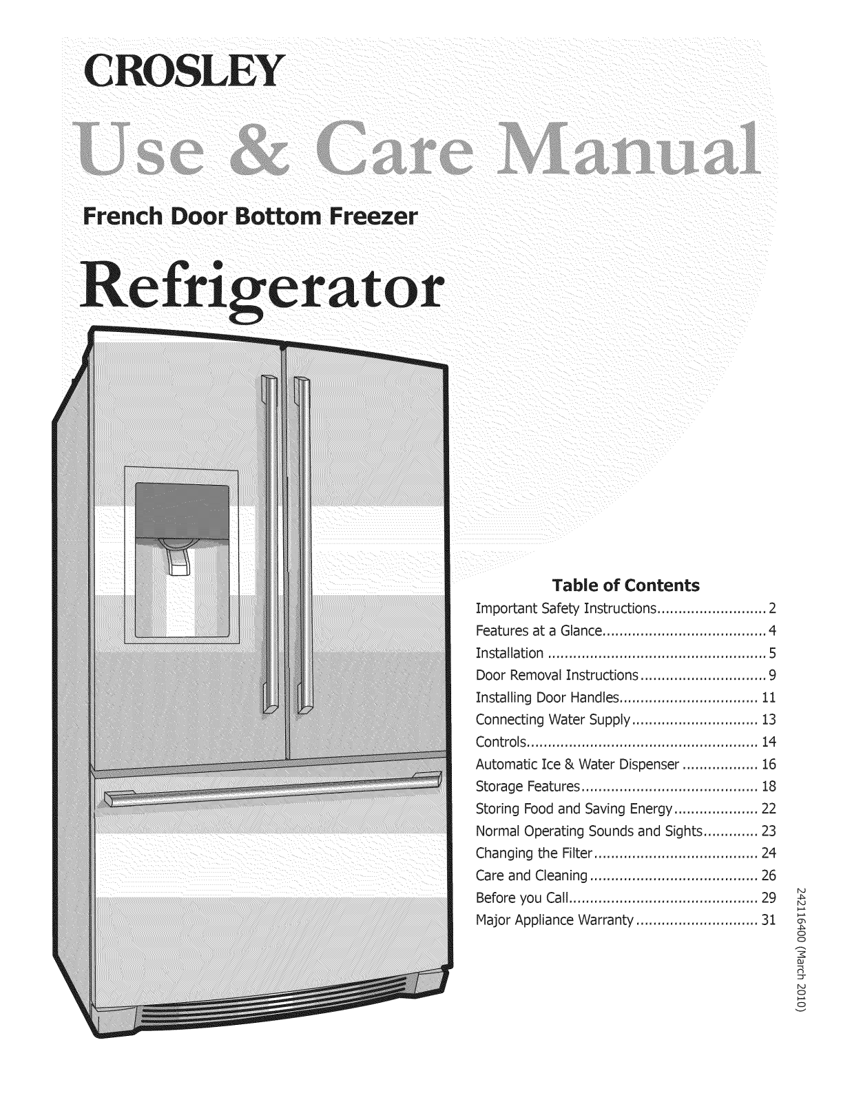 Crosley CFD28WIS2, CFD28WIS1, CFD28WIS0, CFD26WIS1, CFD26WIS0 Owner’s Manual