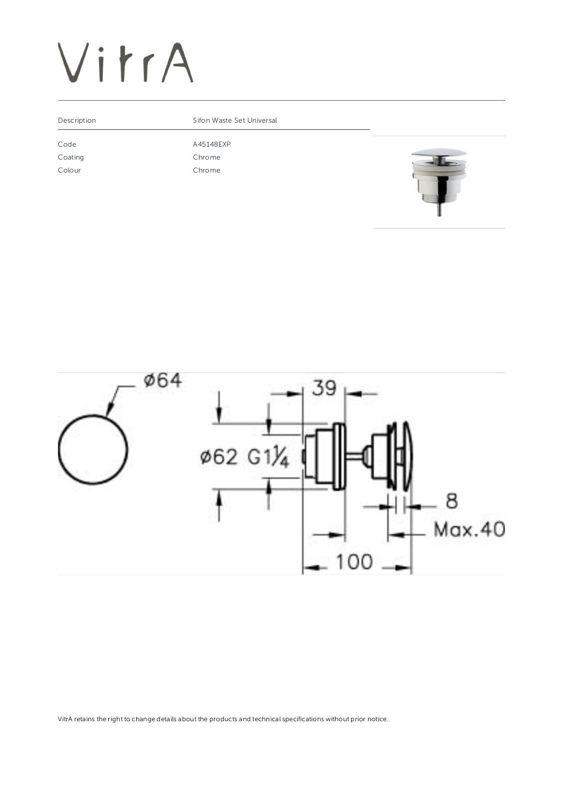 Vitra A45148EXP Datasheet - ManualMachine.com