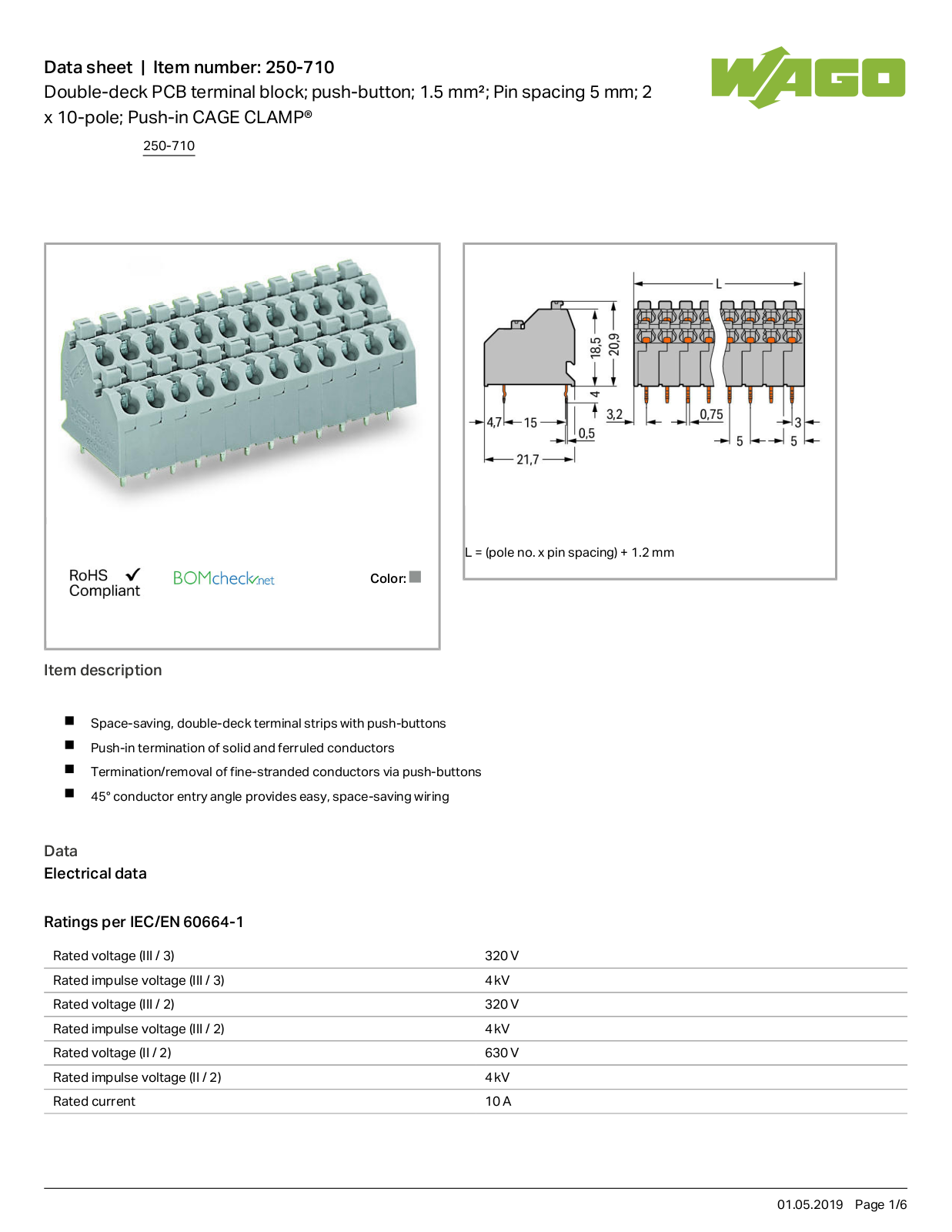 Wago 250-710 Data Sheet