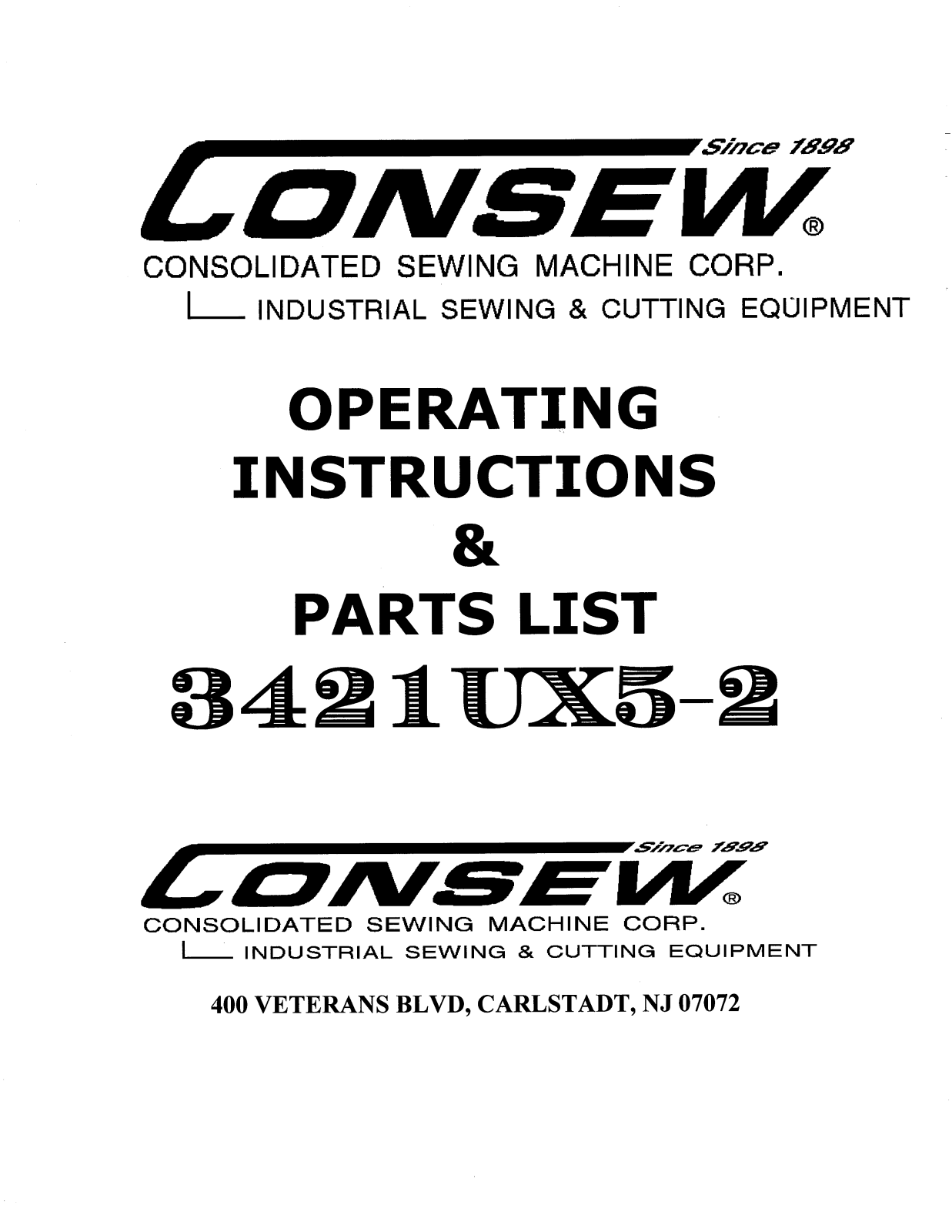 CONSEW 3421UX5-2 Operating Instruction