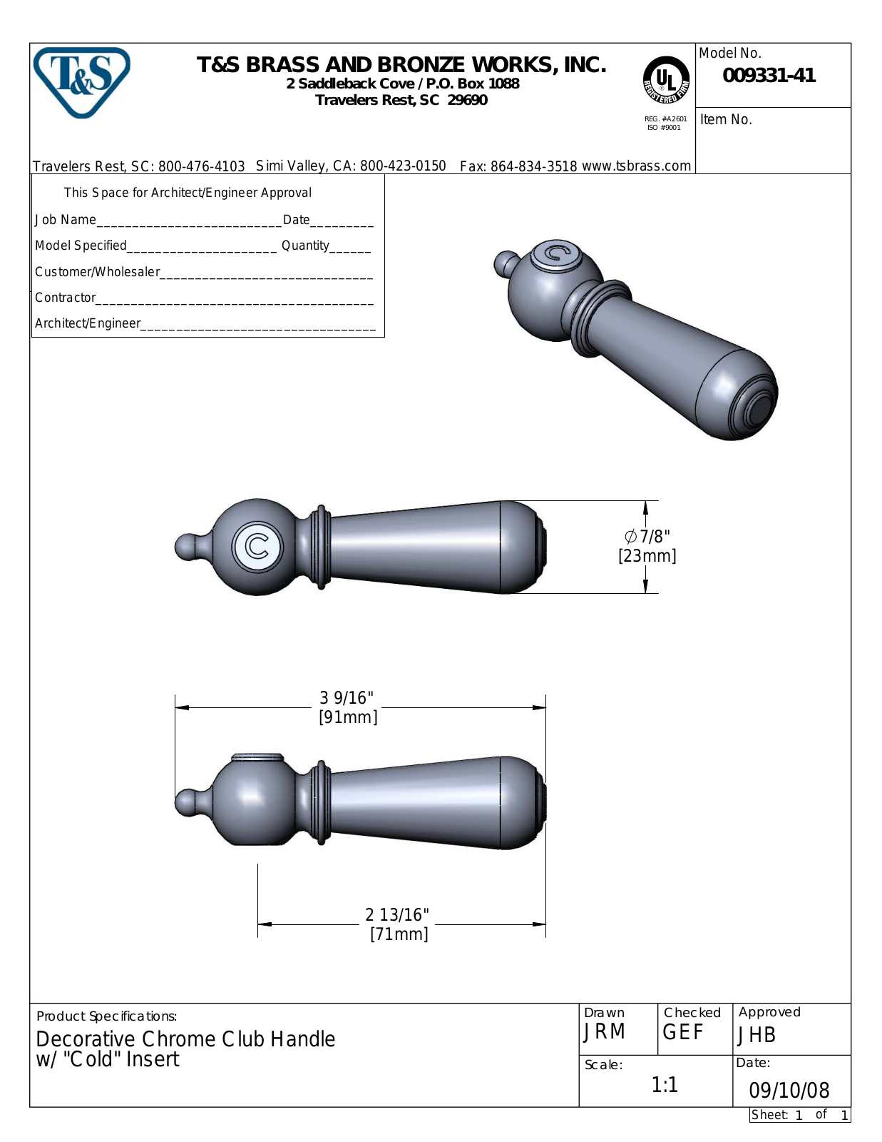 T&S Brass 009331-41 User Manual