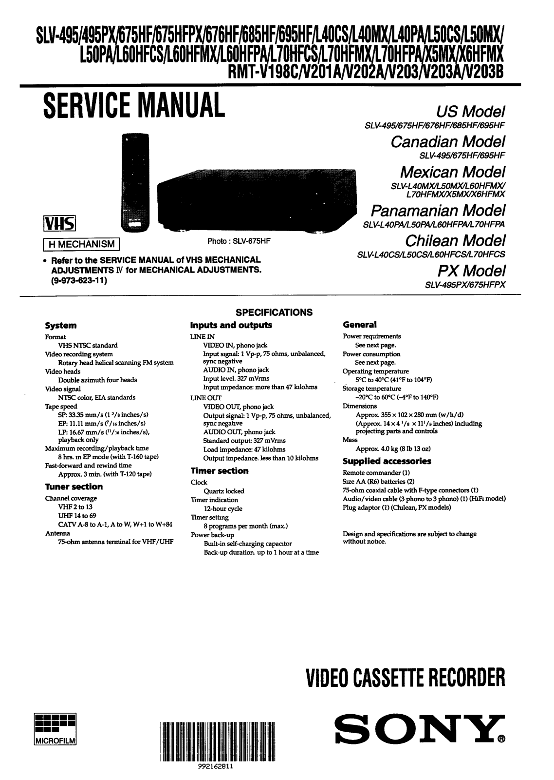 Sony SLVL-60-HFMX Service manual