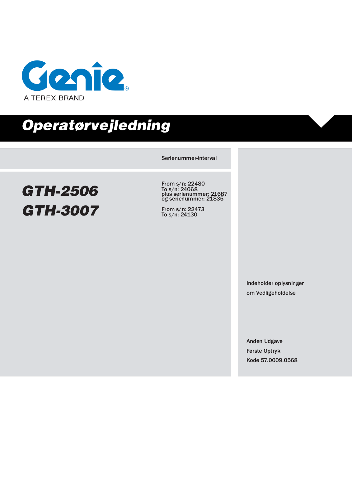 Genie GTH-3007 Operator's Manual Genie GTH-3007 Operator's Manual
