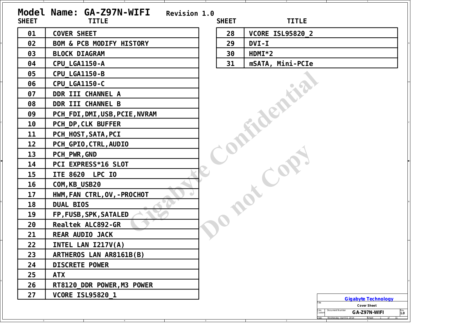 Gigabyte GA-Z97N-WIFI Schematics rev.1.0