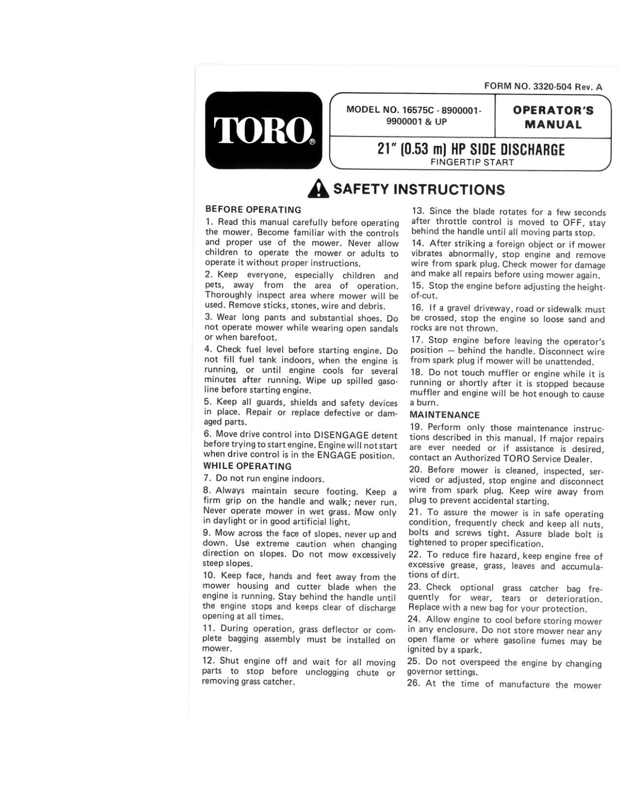 Toro 16575C Operator's Manual