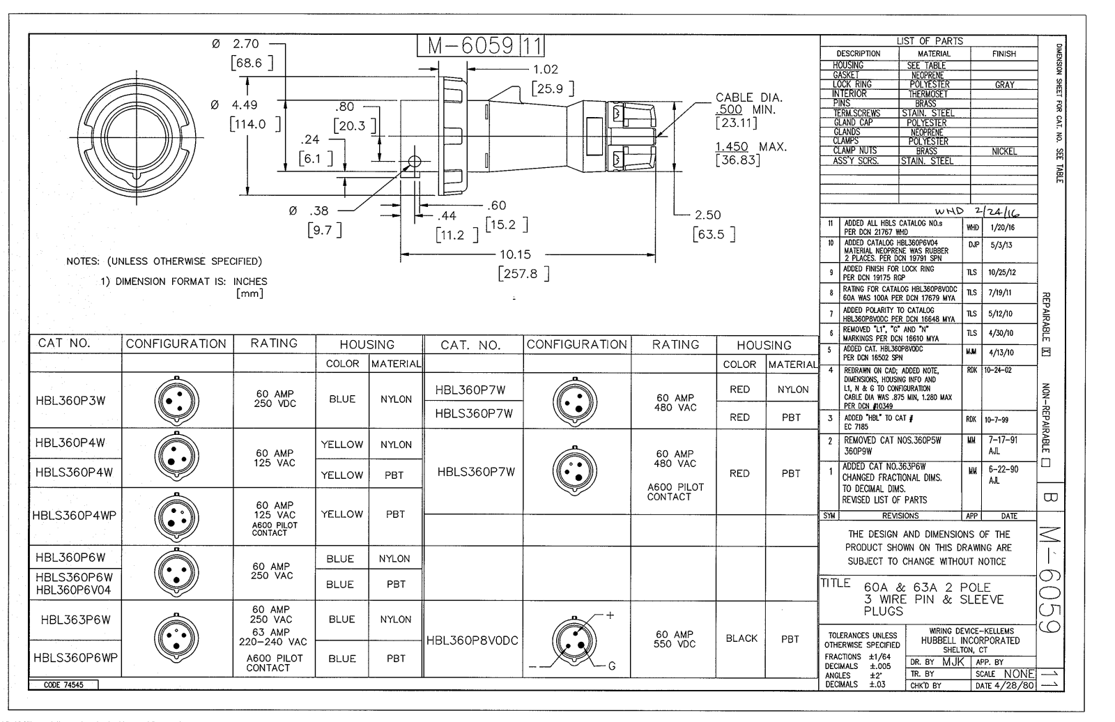 Hubbell HBL360P4W Reference Drawing