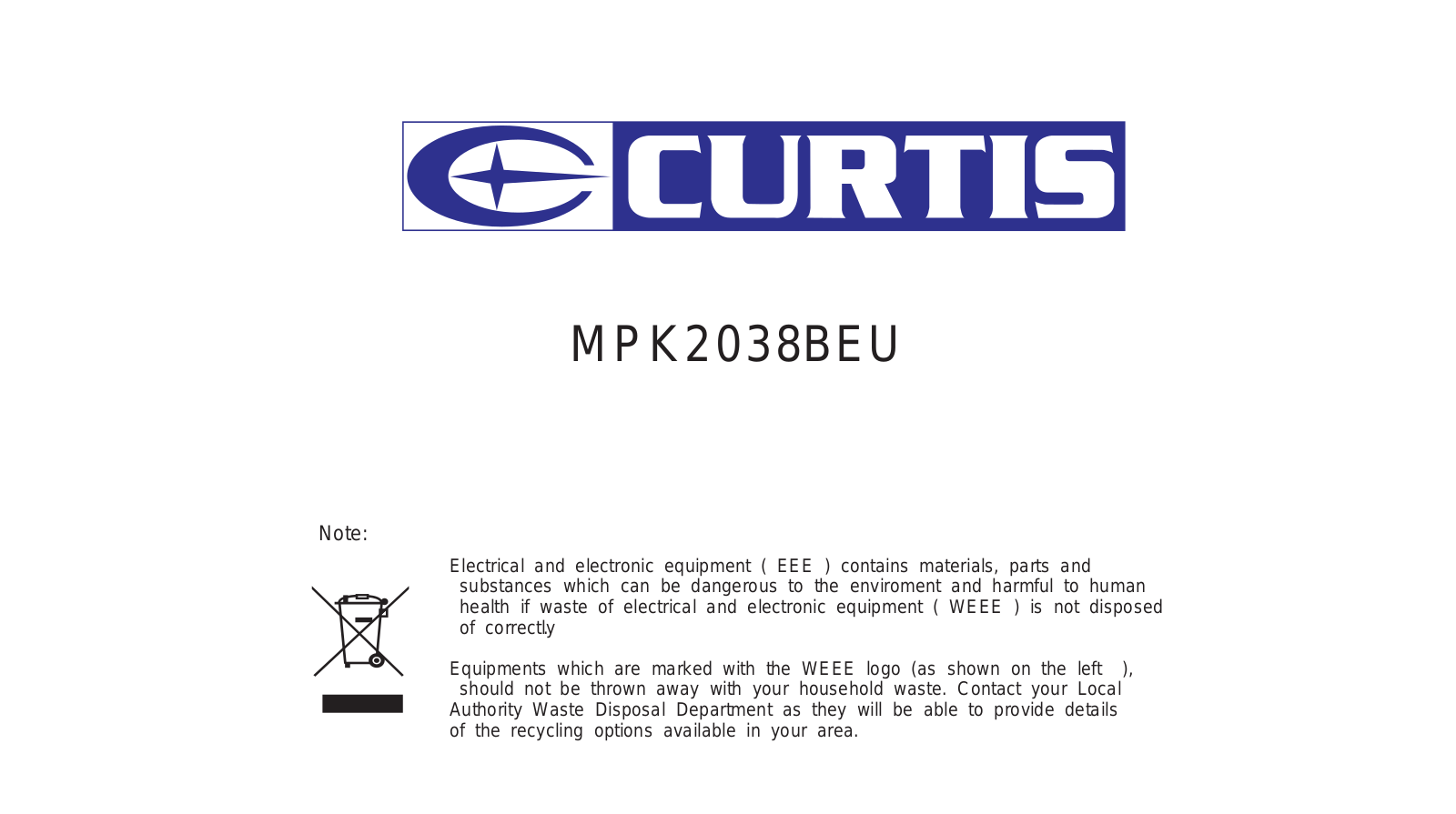 Curtis MPK2038BEU User Manual