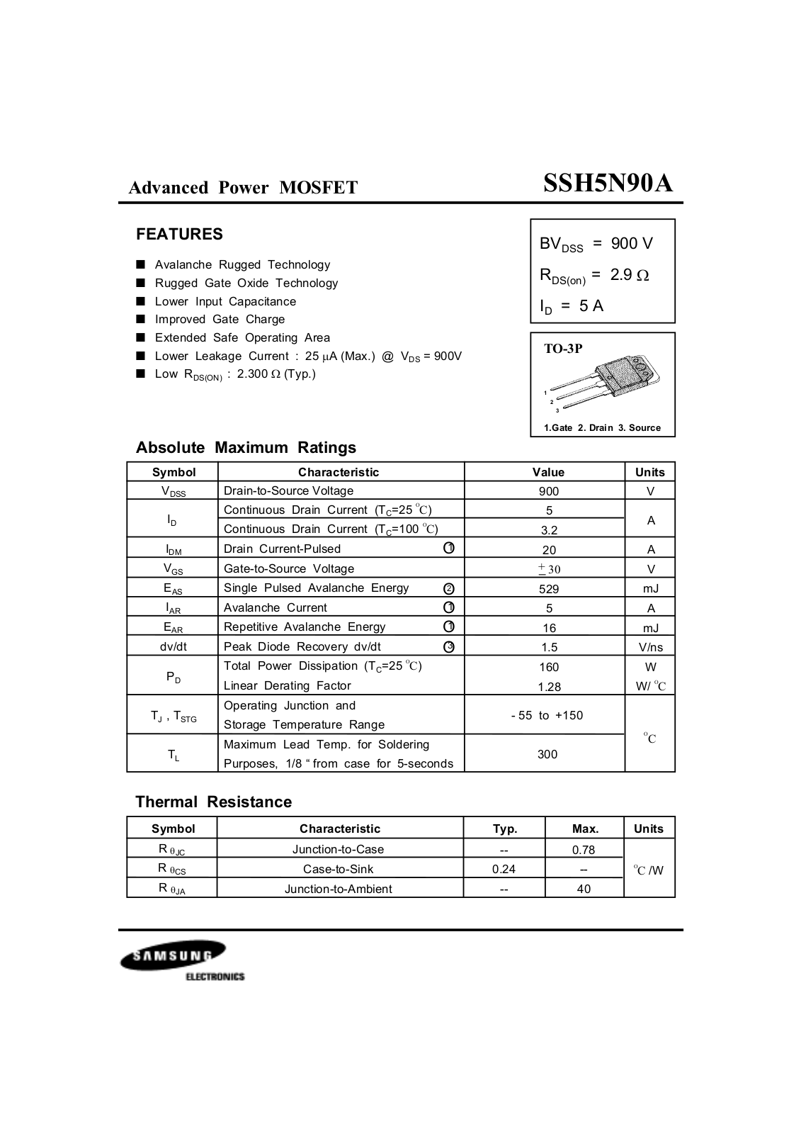 Samsung ssh5n90a Datasheet - ManualMachine.com