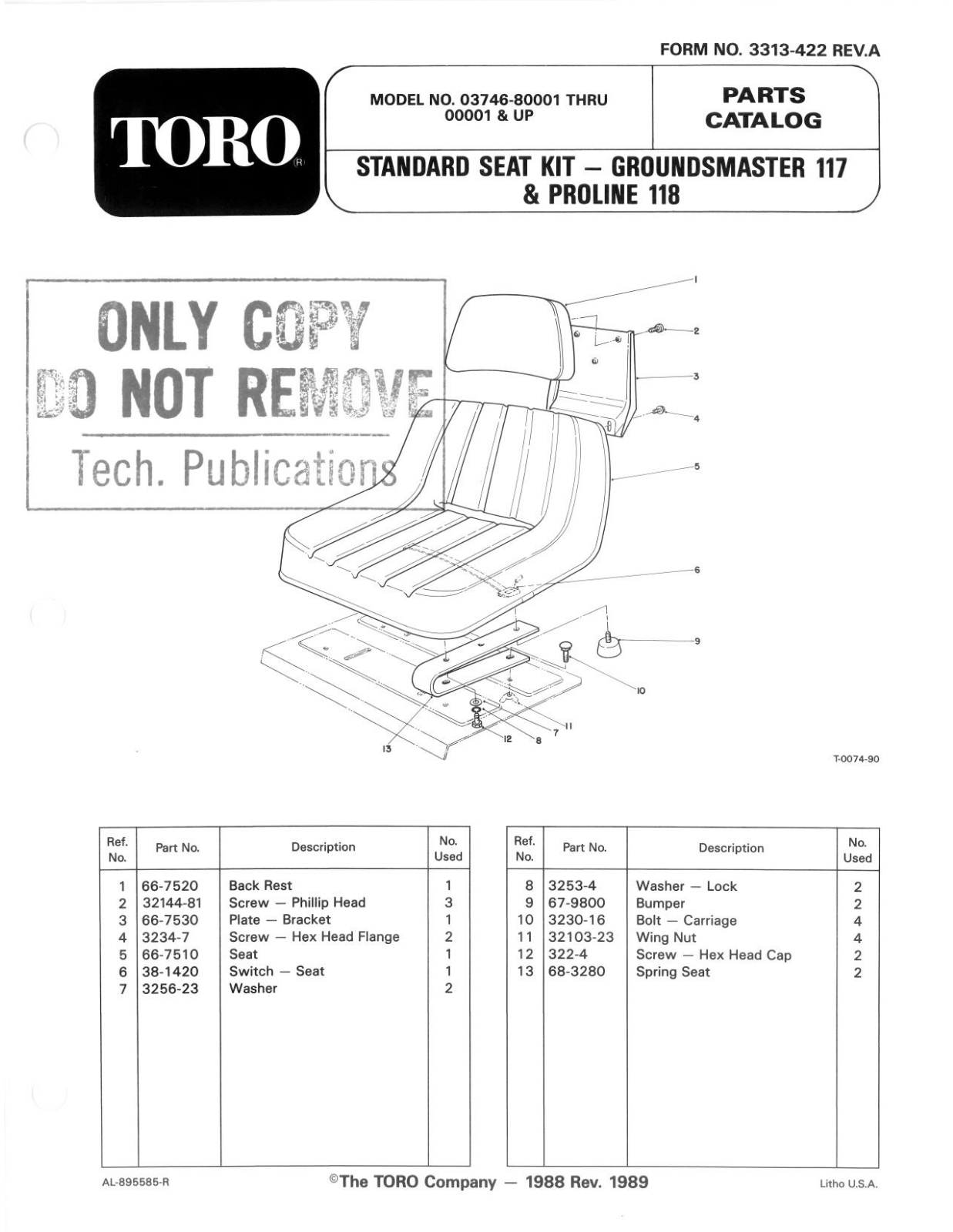 Toro 30746 Parts Catalogue