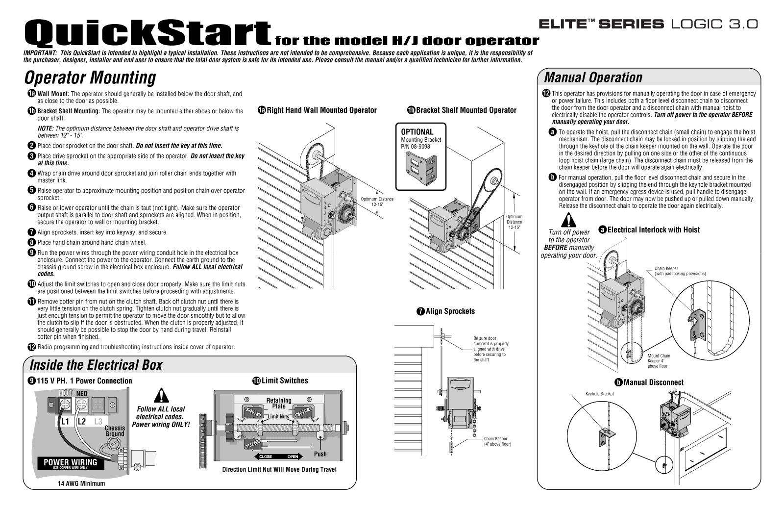 LiftMaster H, J Quick Start Manual