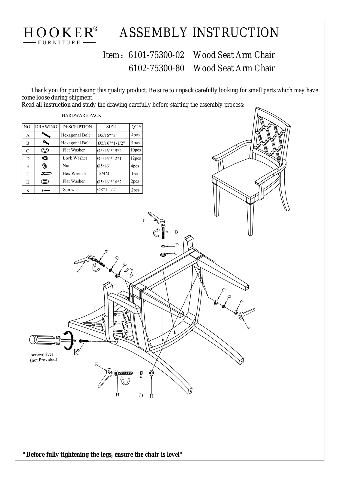 Hooker 6101-75300-02, 6102-75300-80 Assembly Instructions