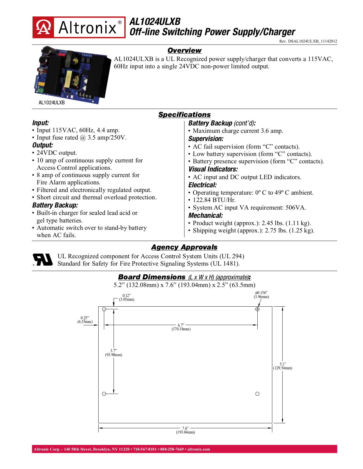 Altronix AL1024ULXB Data Sheet