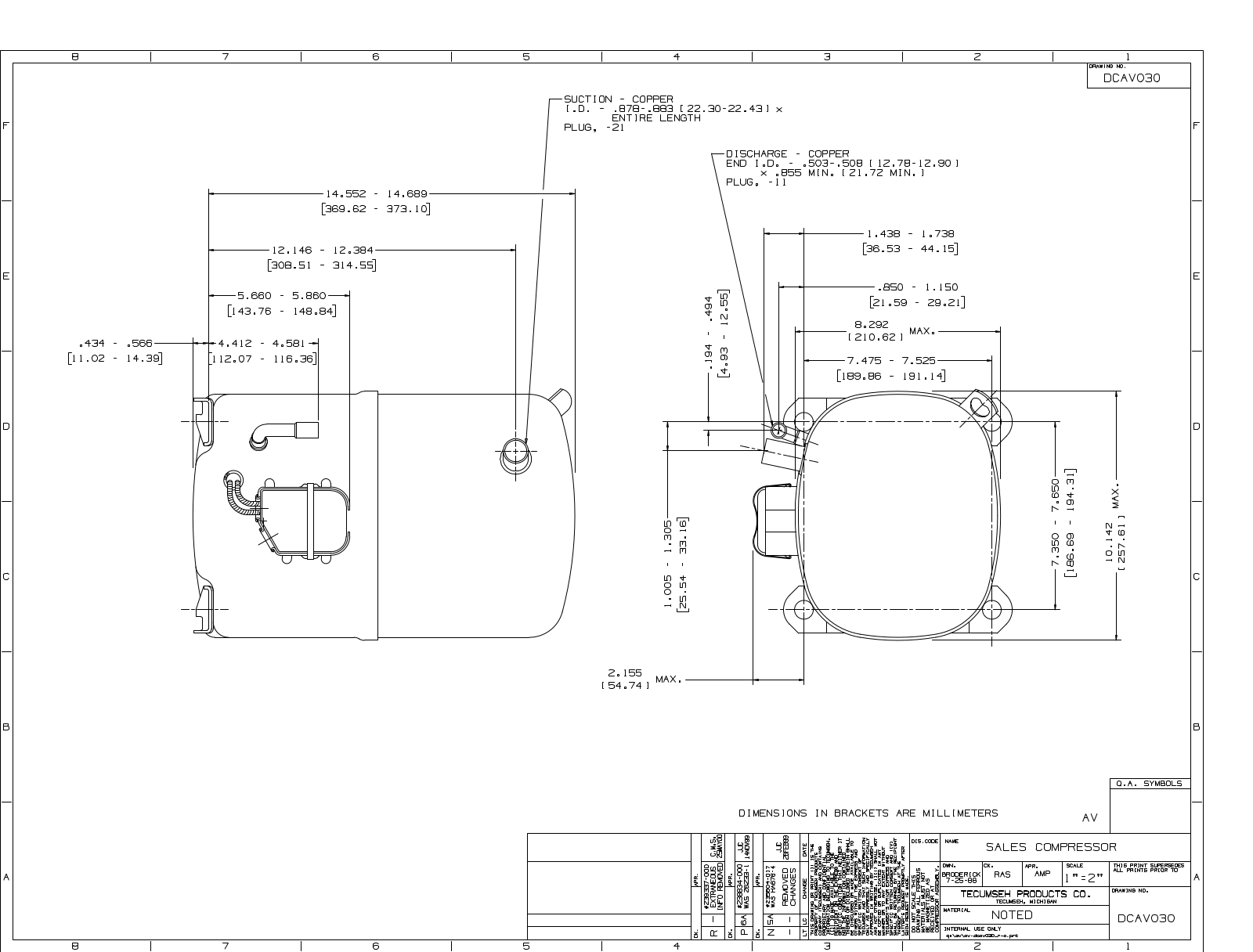 Tecumseh AVA5538EXC, AVA5538EXN, AVA5538WXN Drawing Data