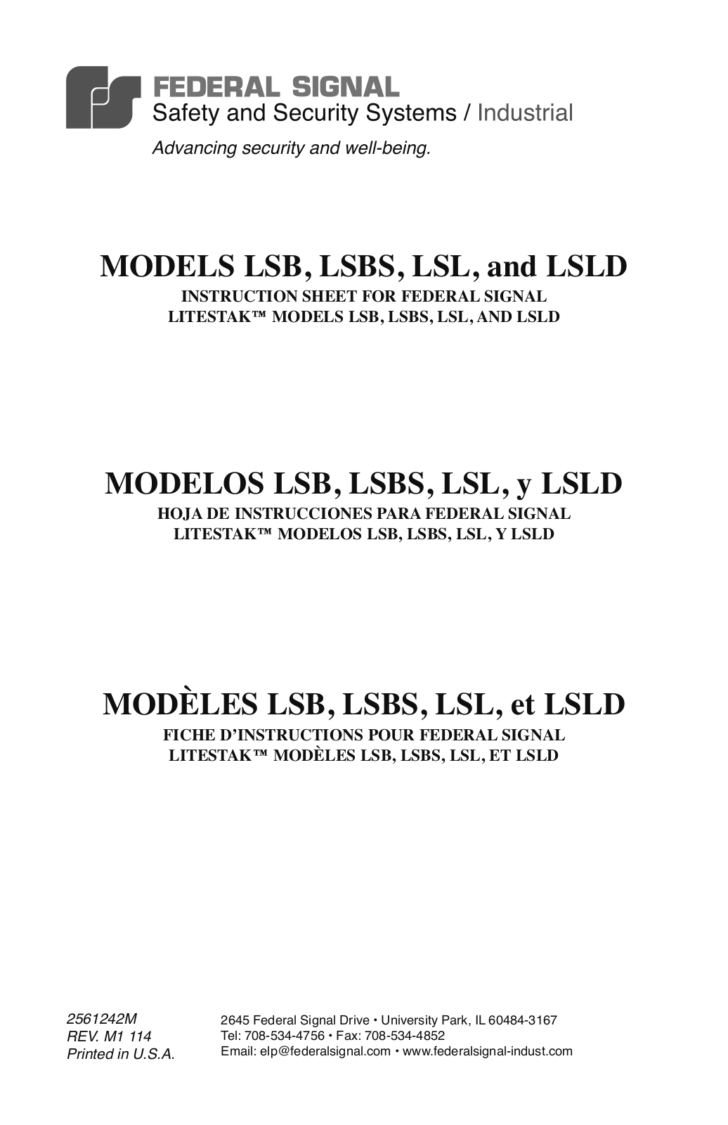 Federal Signal LSB, LSBS, LSL, LSLD Users Manual