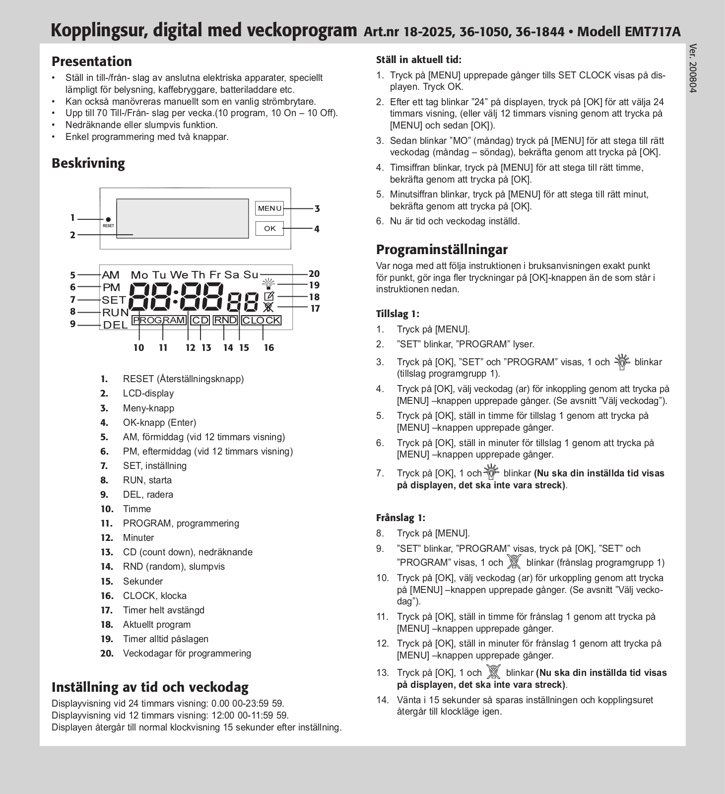 Clas Ohlson EMT717A 18-2025, EMT717A 36-1844, EMT717A 36-1050 User Manual