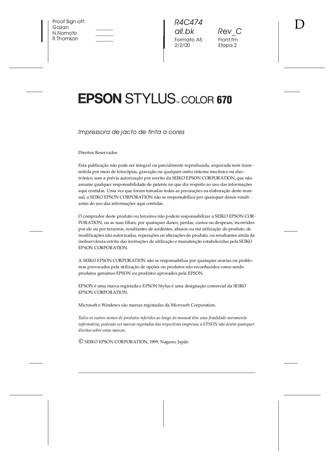 EPSON COLOR 670 User Manual