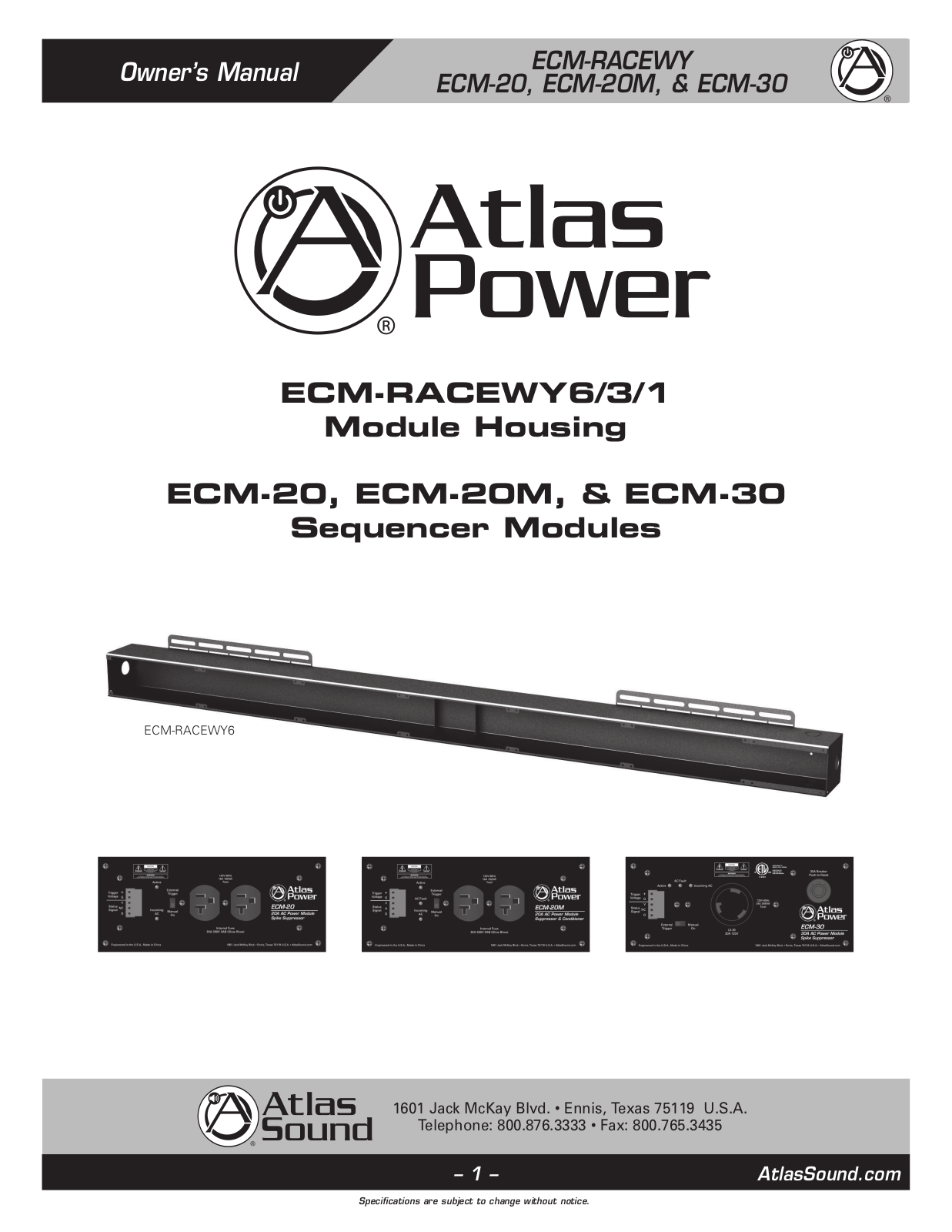 Atlas Sound ECM-20, ECM-20M, ECM-30, ECM-RACEWY6 User Manual