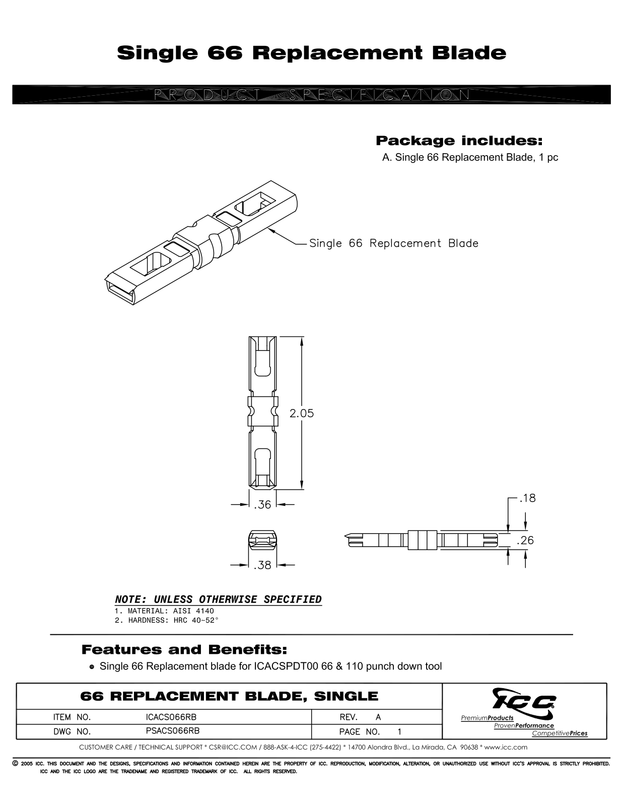 ICC ICACS066RB Specsheet