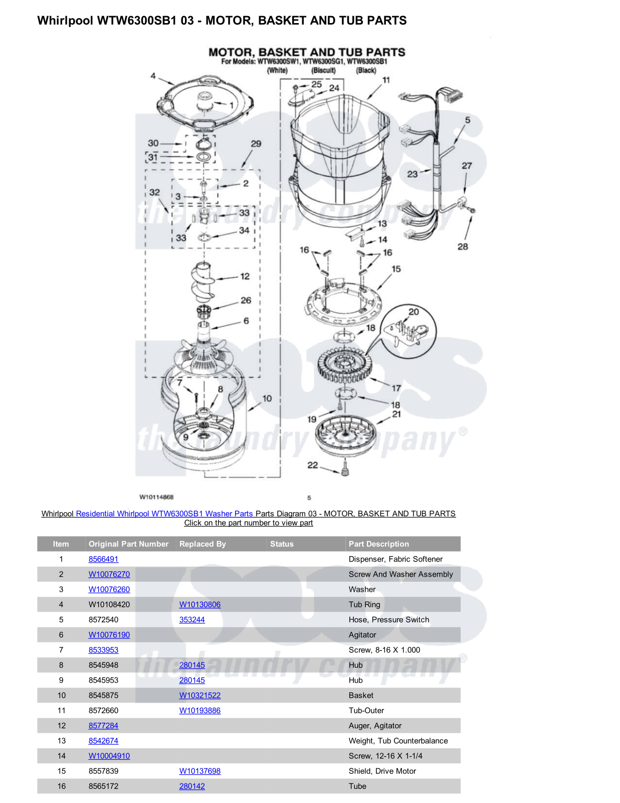 Whirlpool WTW6300SB1 Parts Diagram